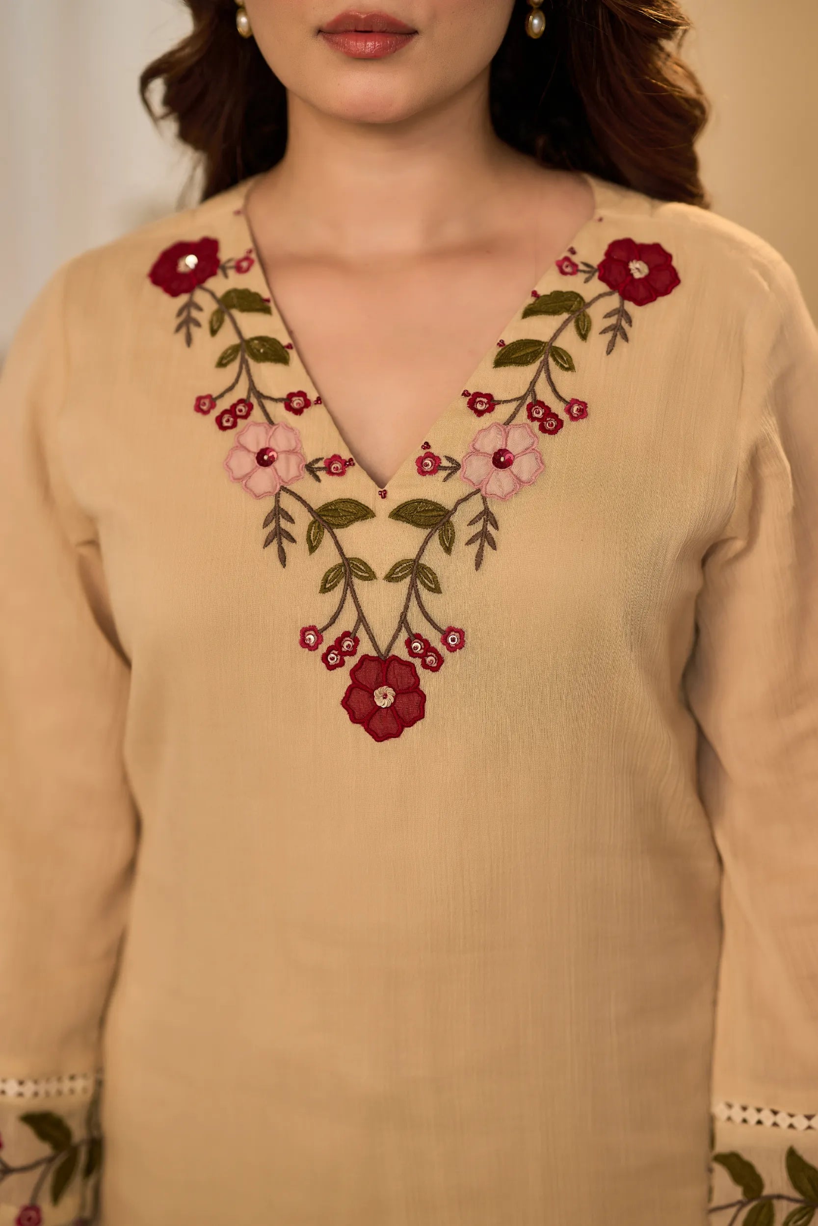 Sand Embroidered Suit Set