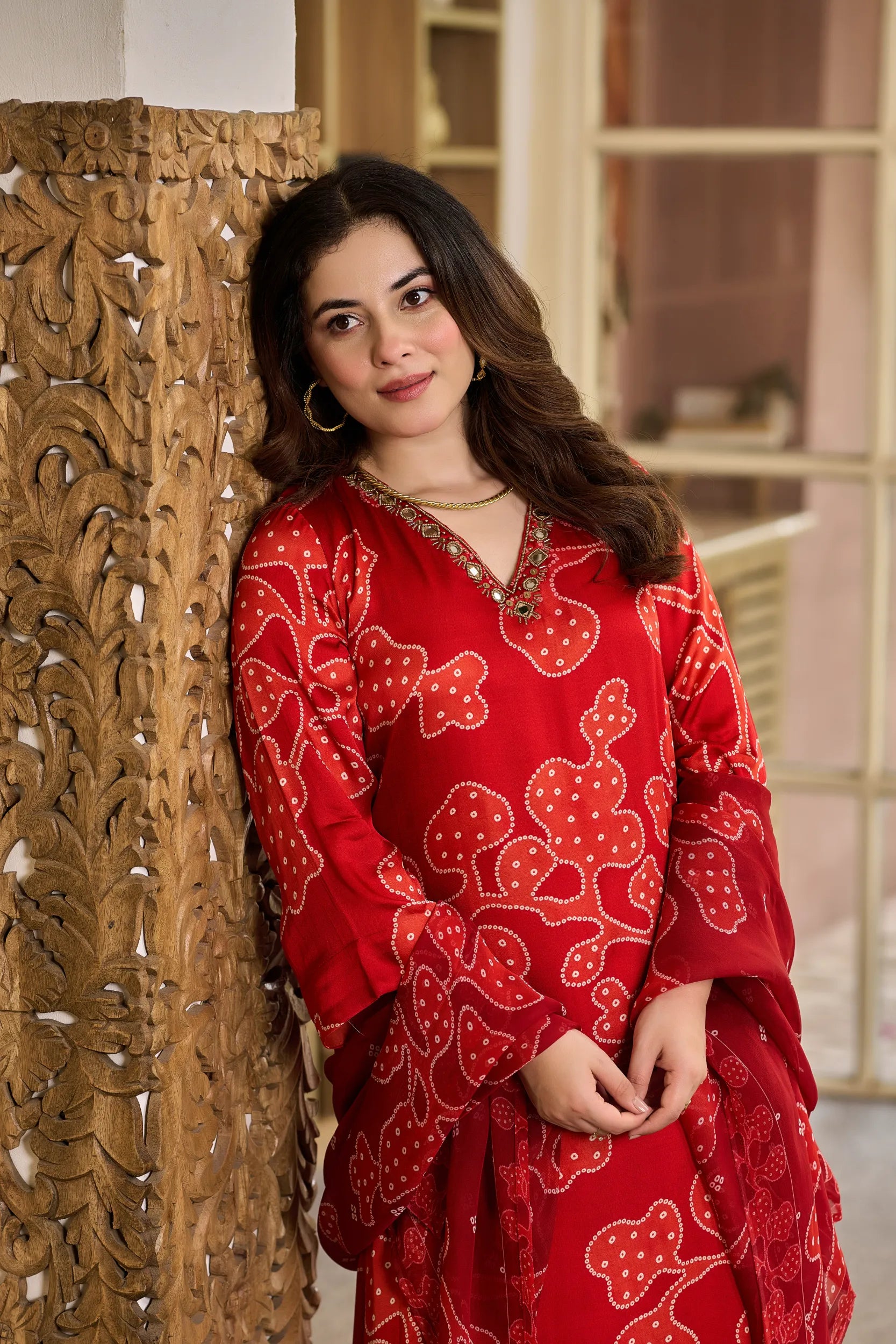 Crimson Bandhani Suit Set