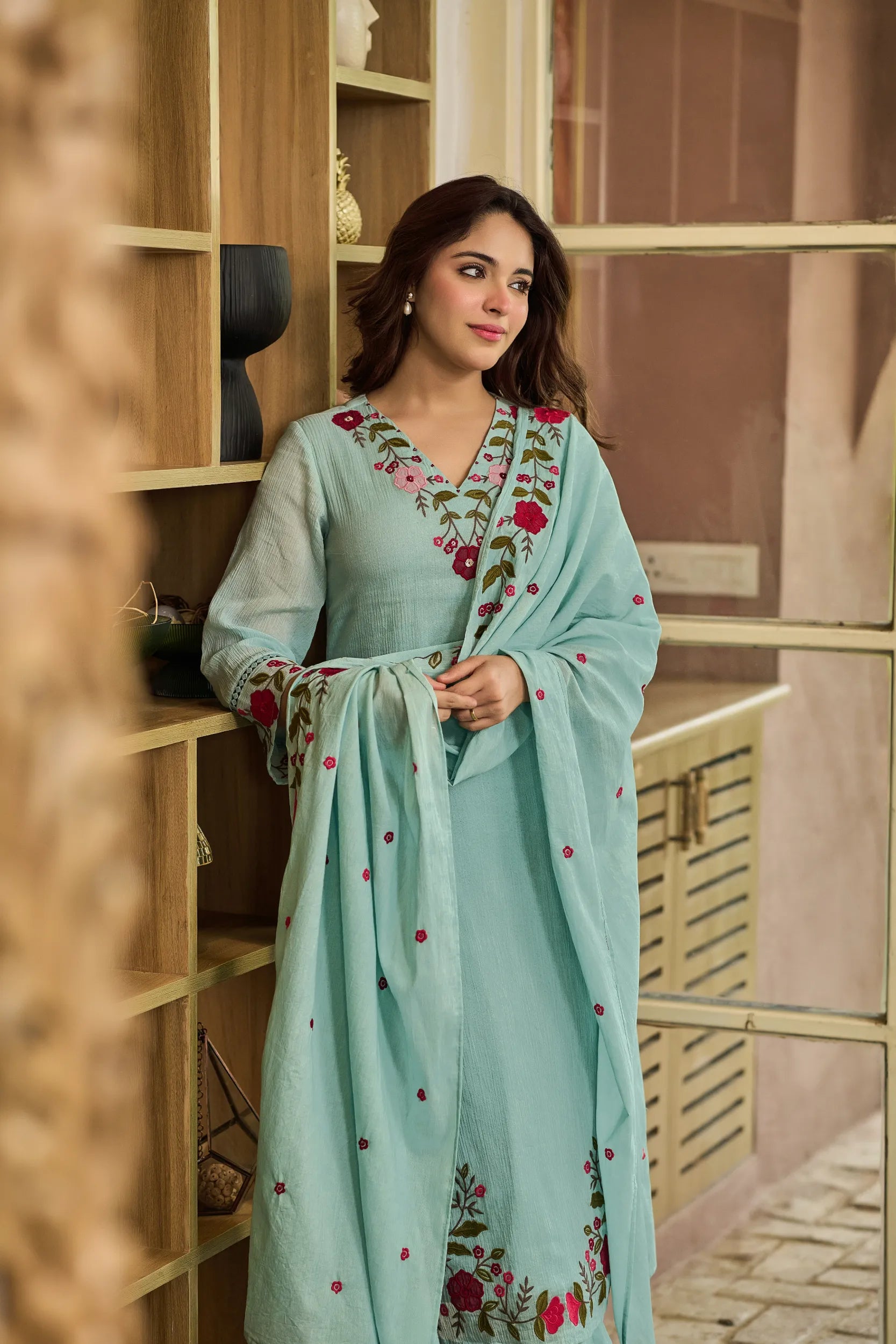 Aqua Embroidered Suit Set