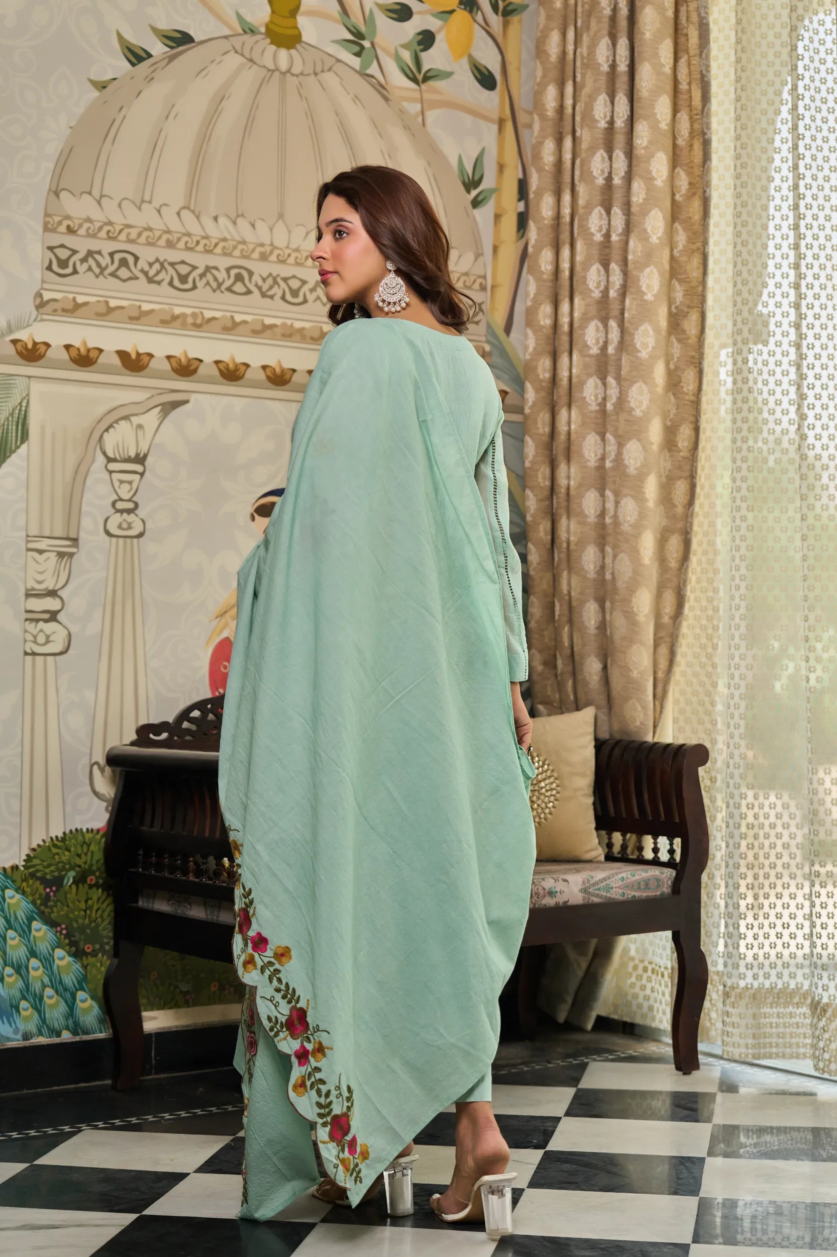 Mint Flora Embroidered Kurta Set