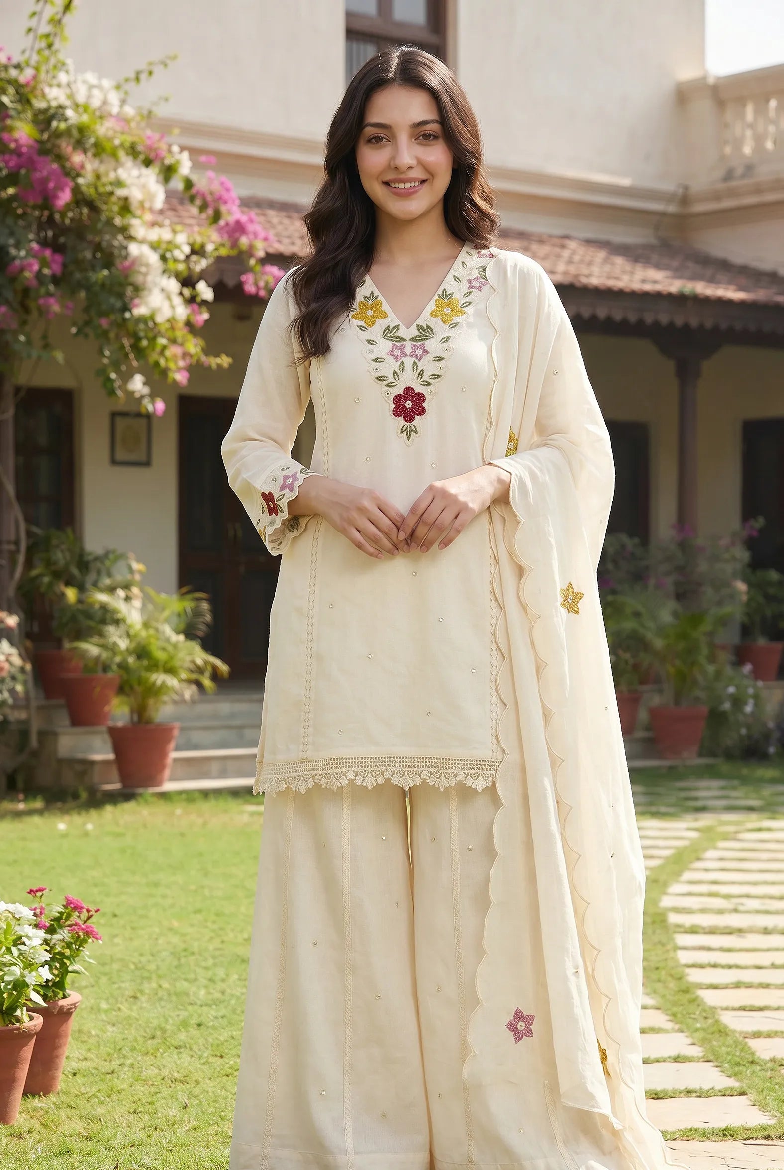 Pearl Bloom Embroidered Kurta Set