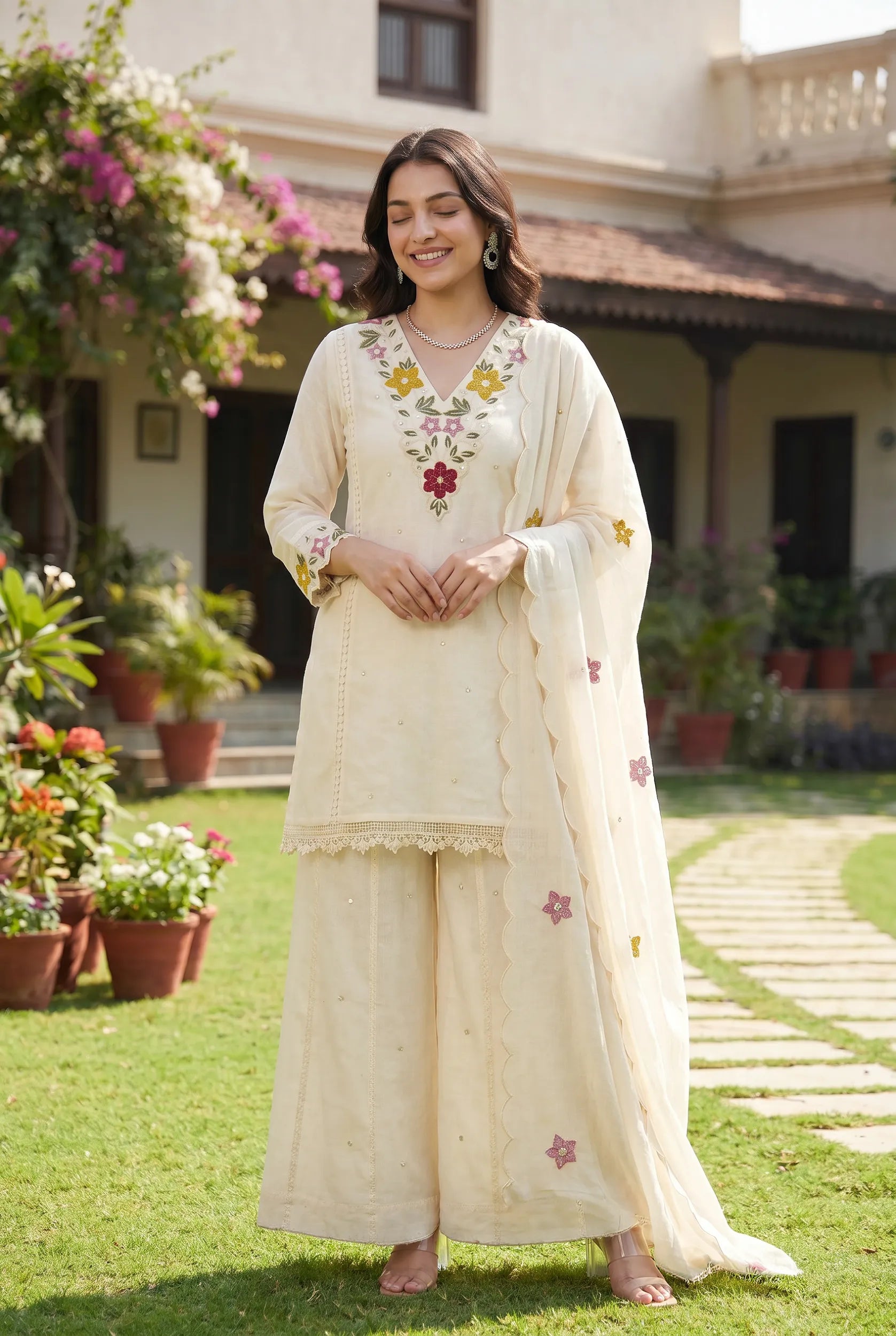 Pearl Bloom Embroidered Kurta Set