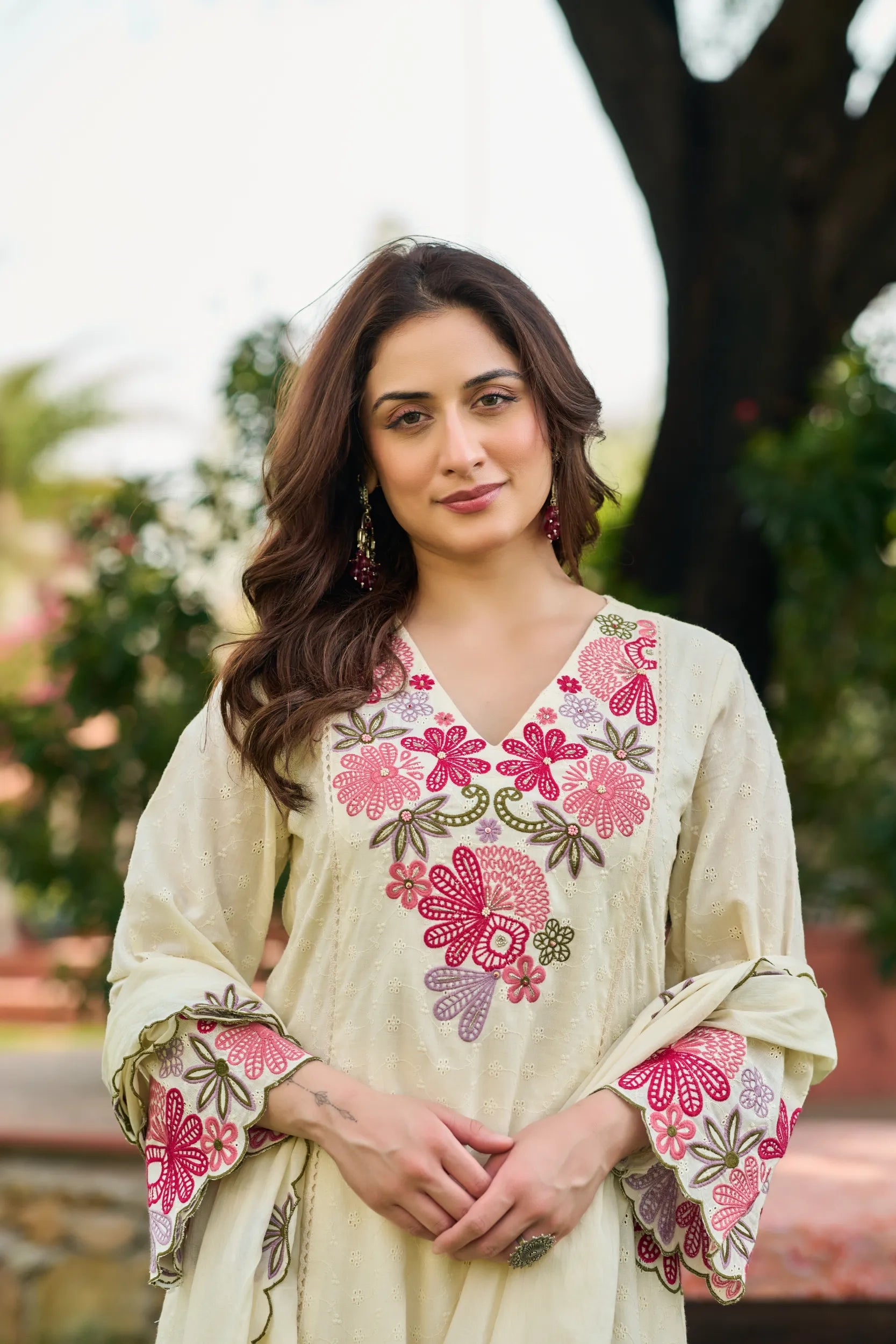 Ivory Petal Embroidered Kurta Set
