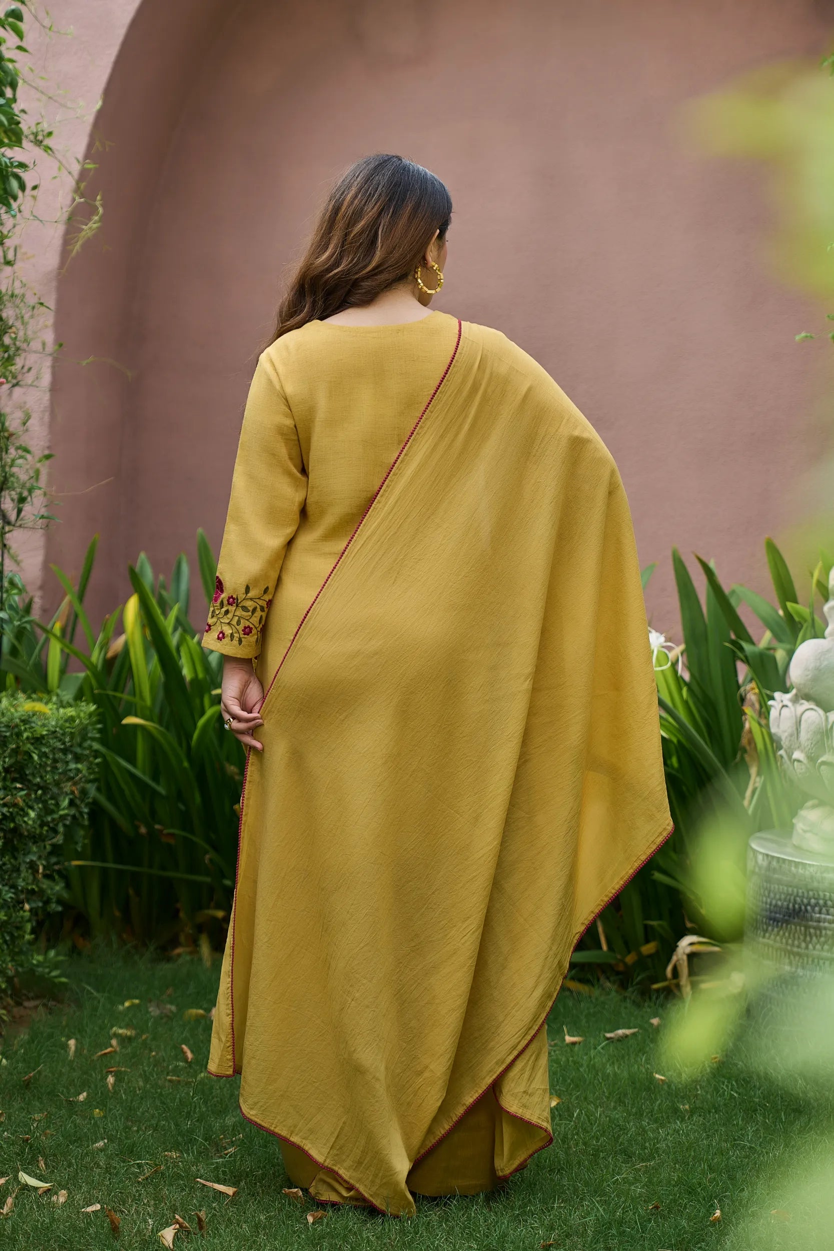 Mustard Floral Kurta Set