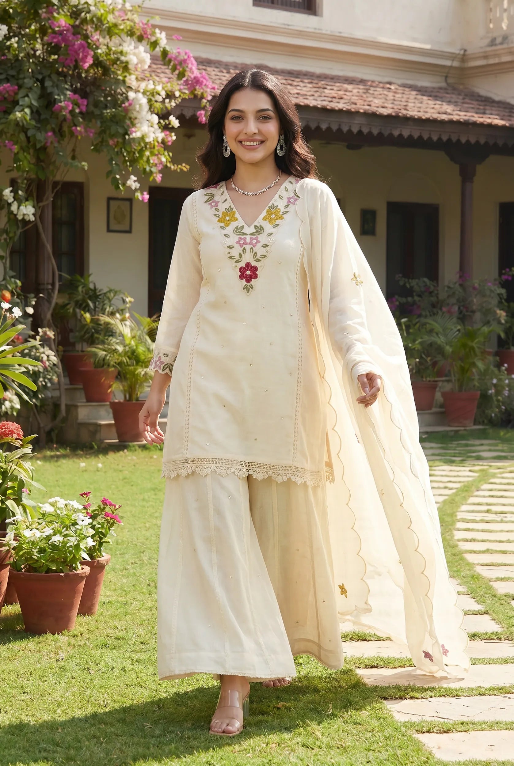 Pearl Bloom Embroidered Kurta Set