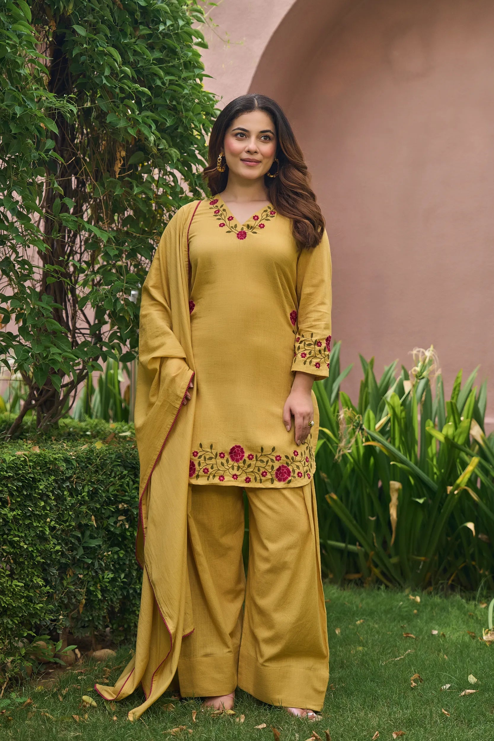Mustard Floral Kurta Set