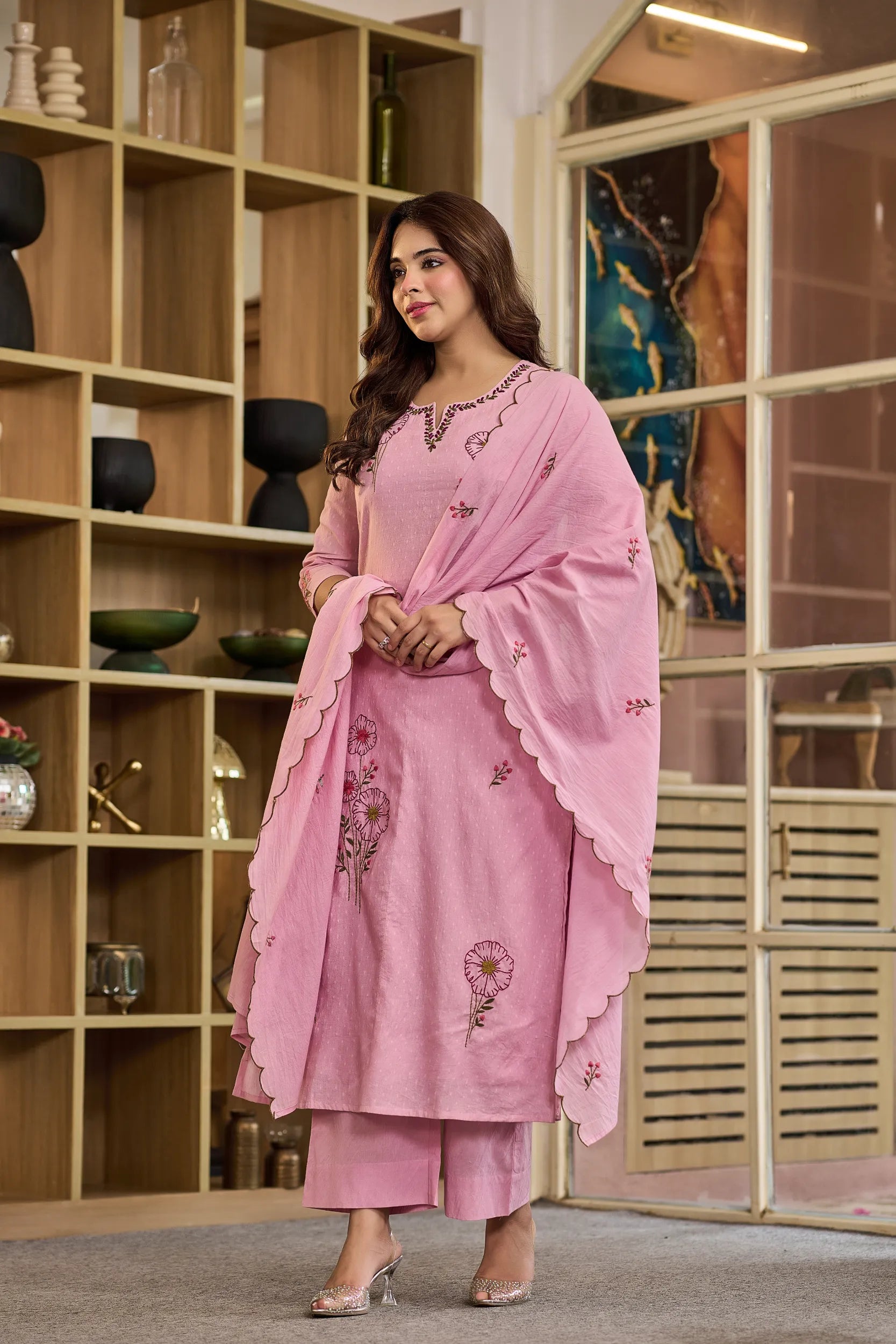 Floral Pink Embroidered Kurta Set