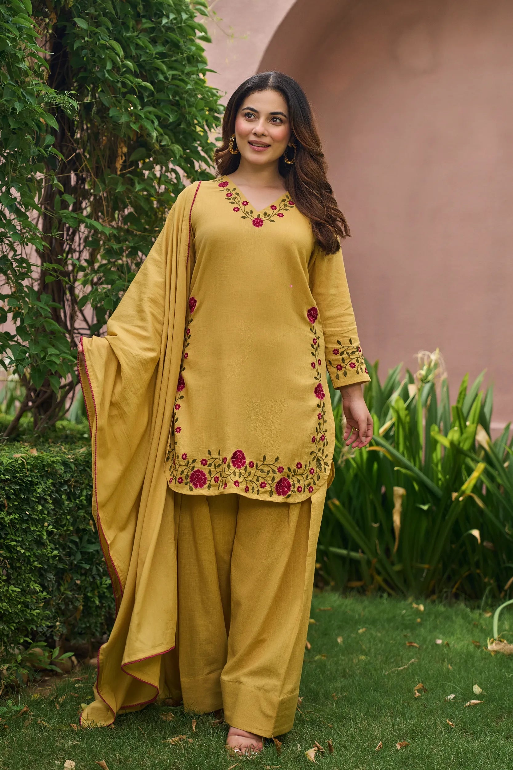 Mustard Floral Kurta Set