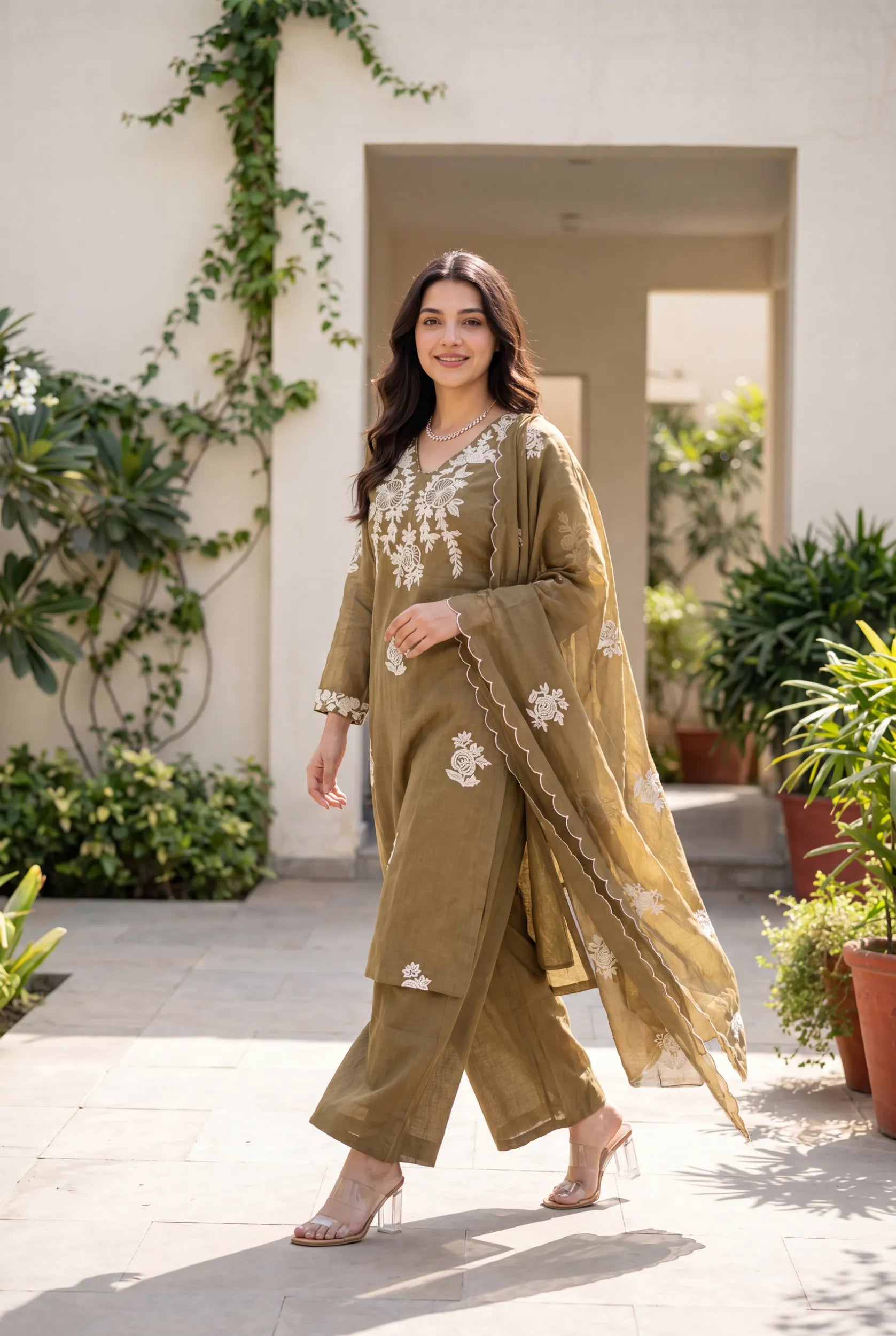 Hazel Bloom Embroidered Kurta Set