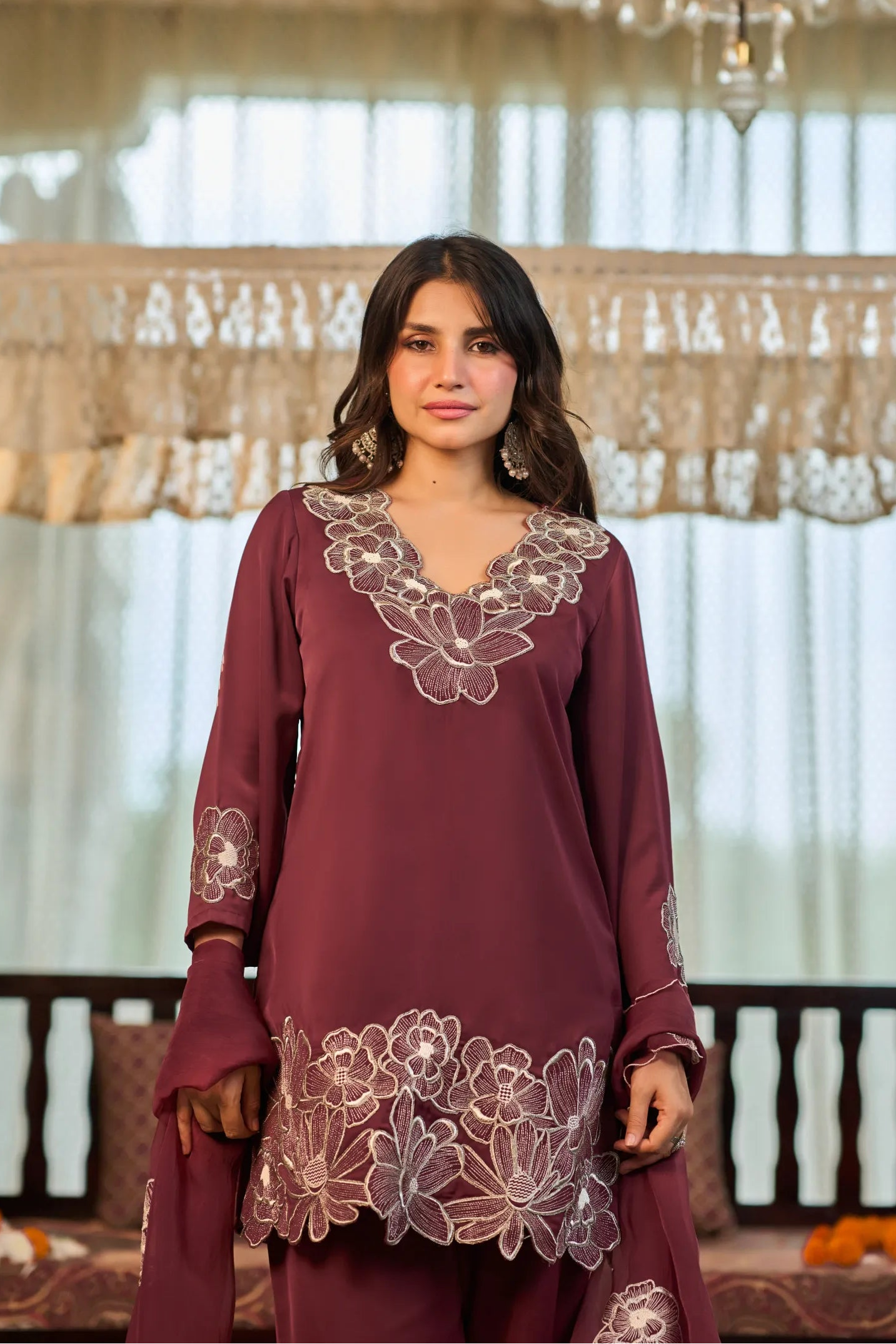 Wine Bloom Kurta Set