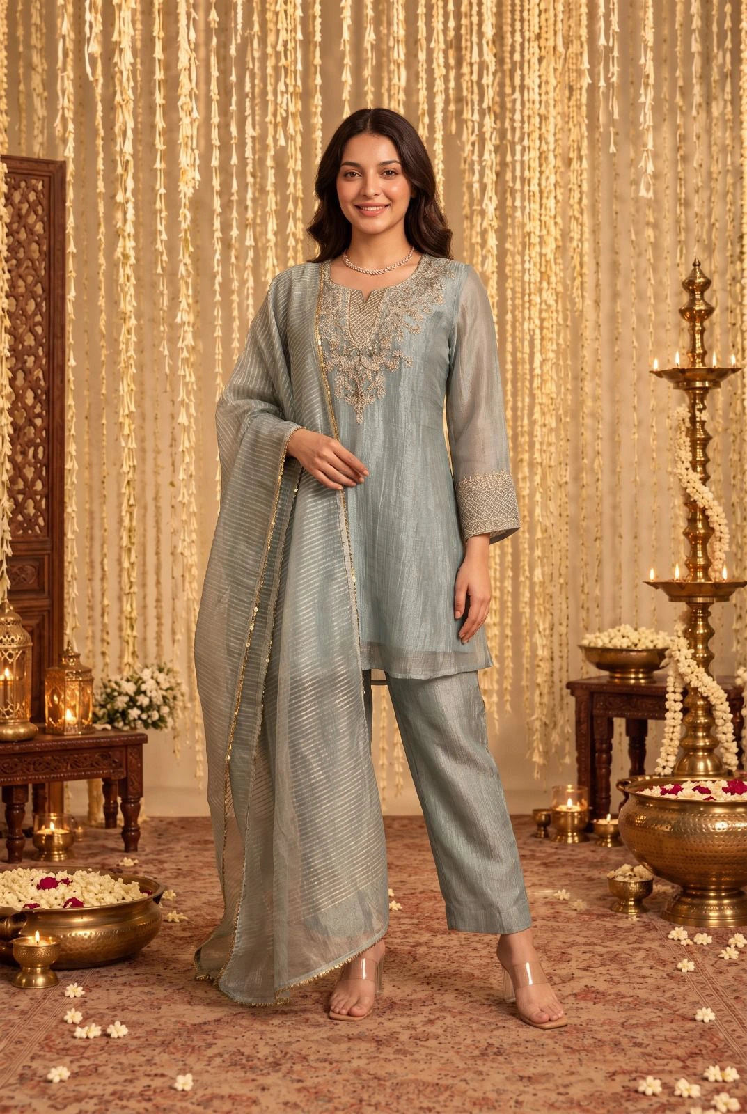 Powder Blue Embroidered Kurta Set