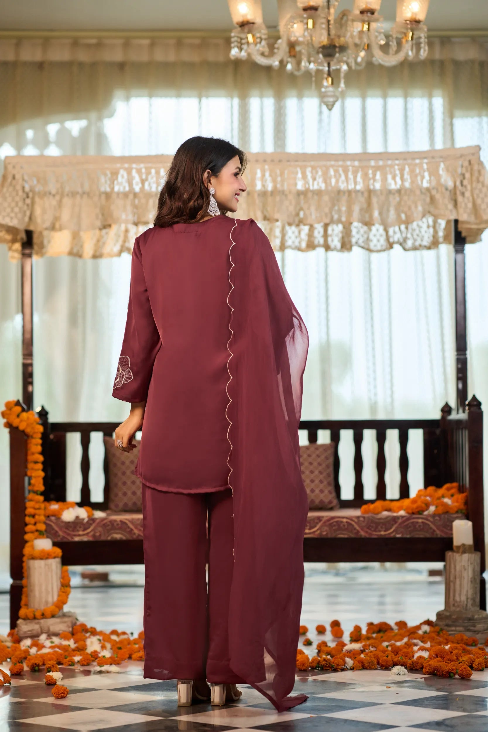 Wine Bloom Kurta Set