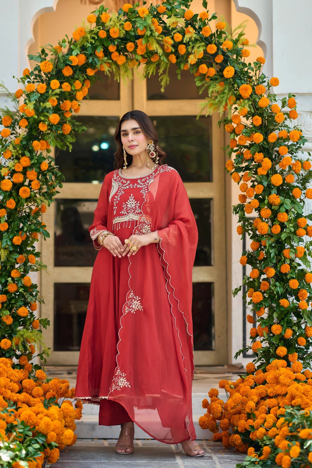 Terracotta Red A-Line Suit Set