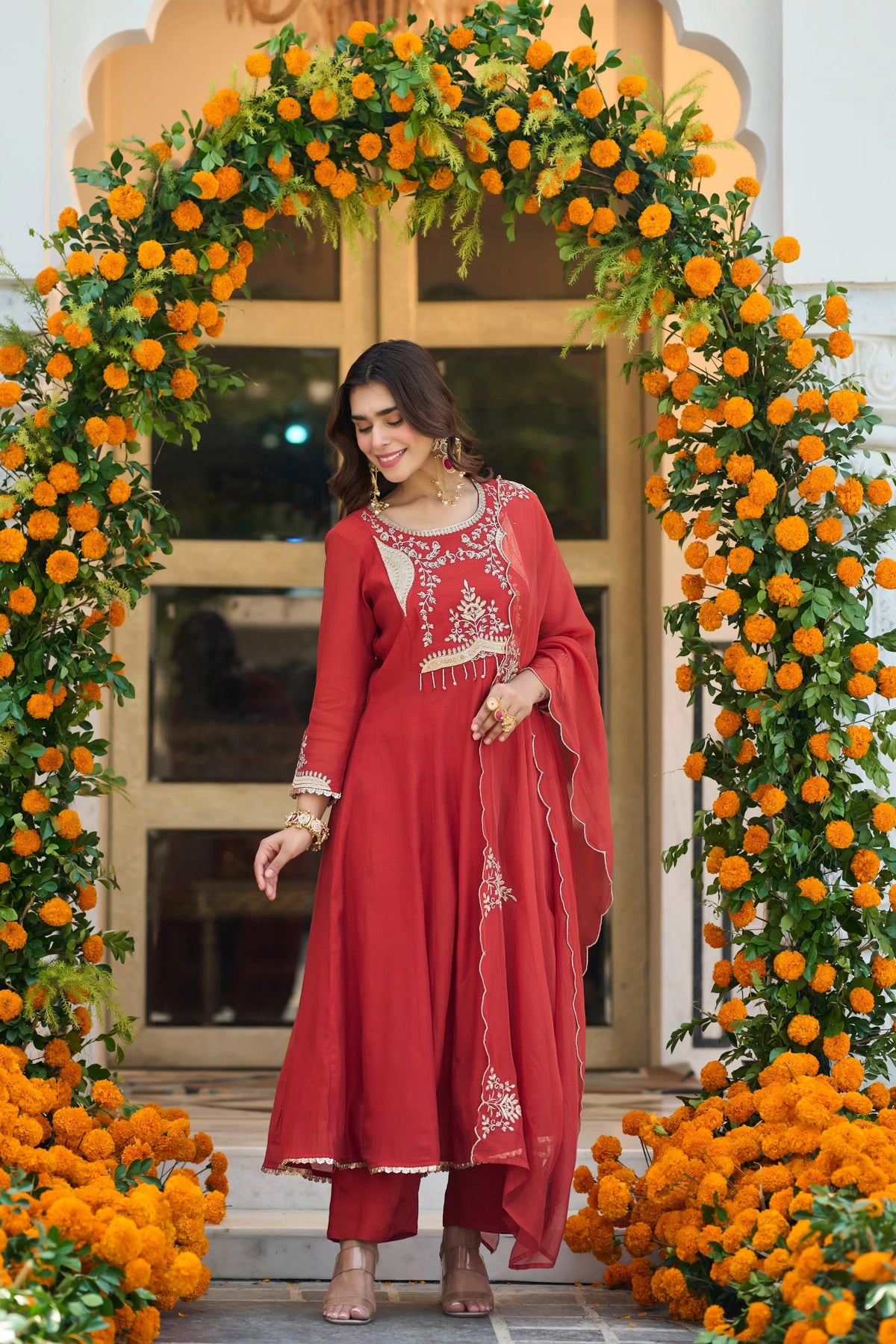 Terracotta Red A-Line Suit Set