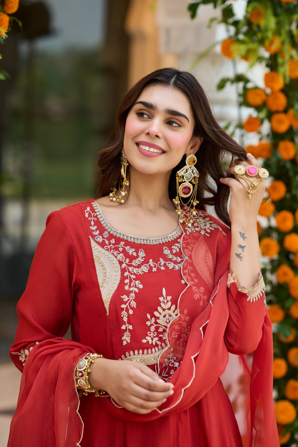 Terracotta Red A-Line Suit Set
