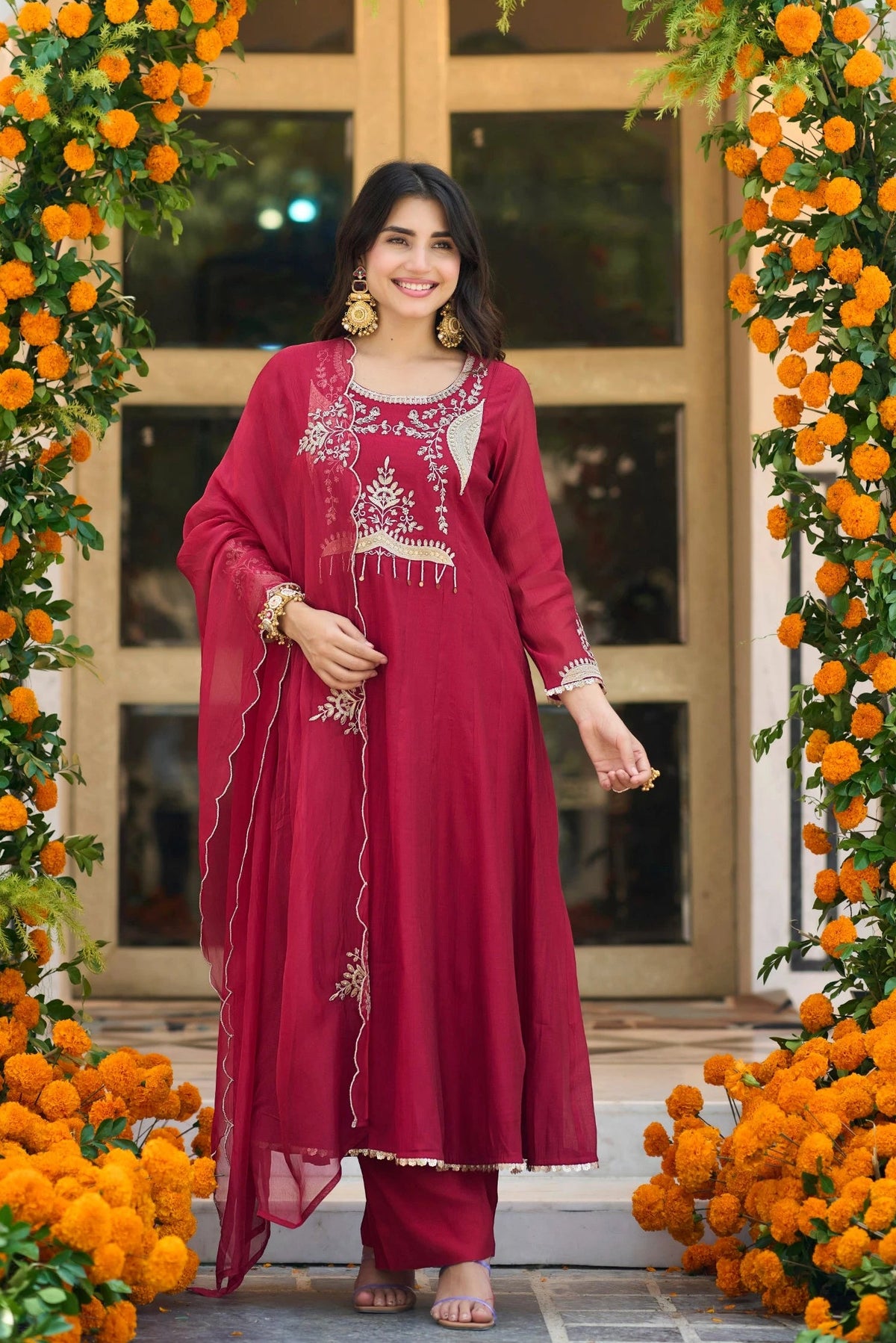 Wine Red A-Line Suit Set