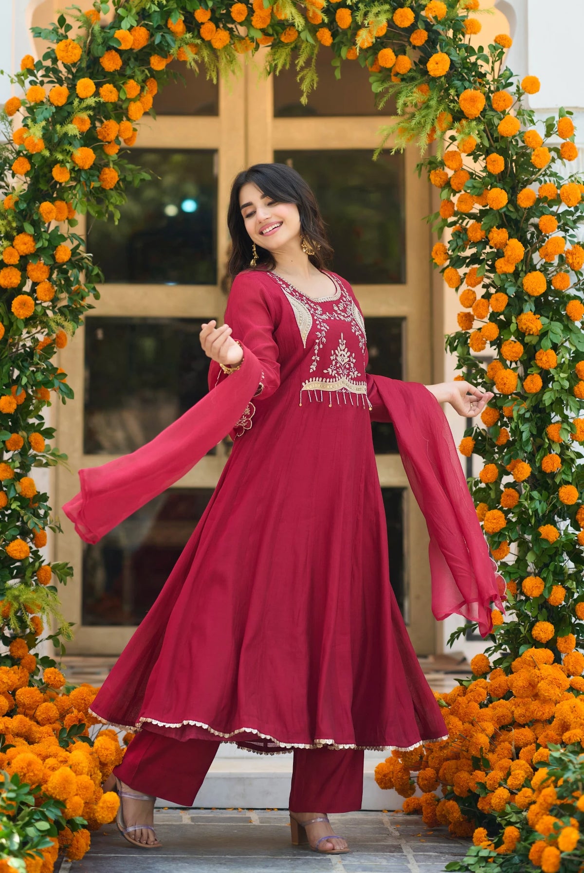 Wine Red A-Line Suit Set