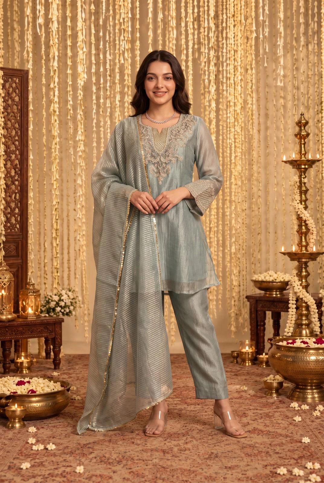 Powder Blue Embroidered Kurta Set