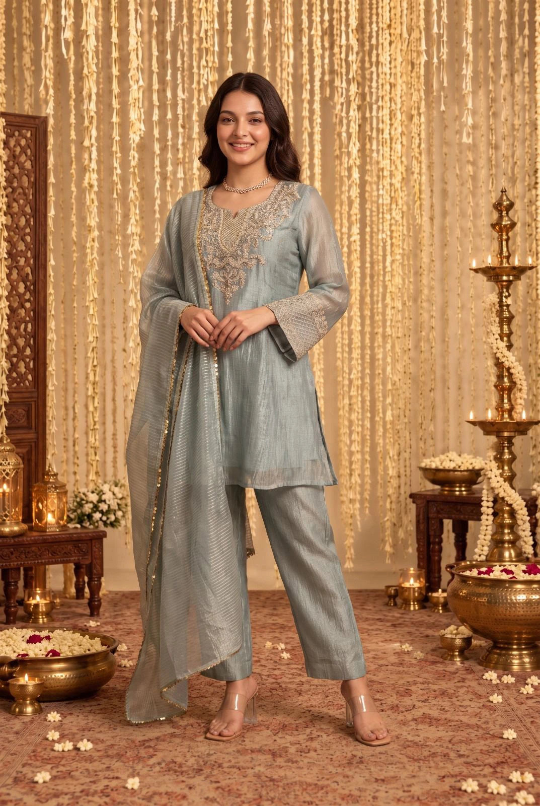 Powder Blue Embroidered Kurta Set