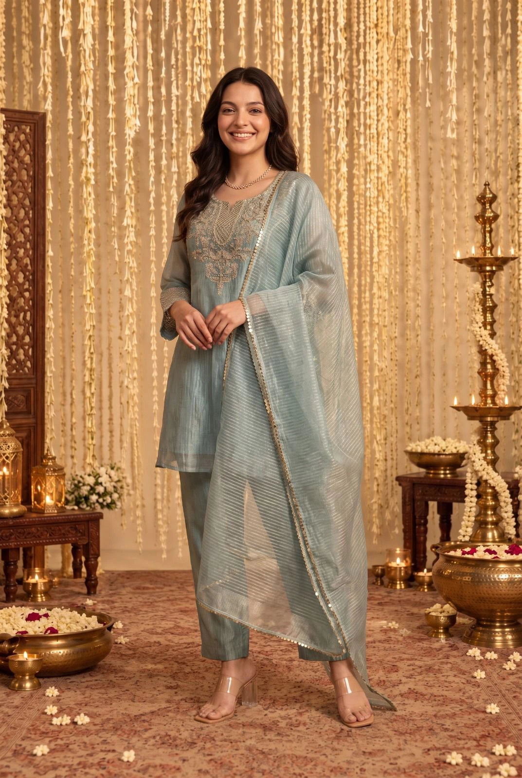 Powder Blue Embroidered Kurta Set