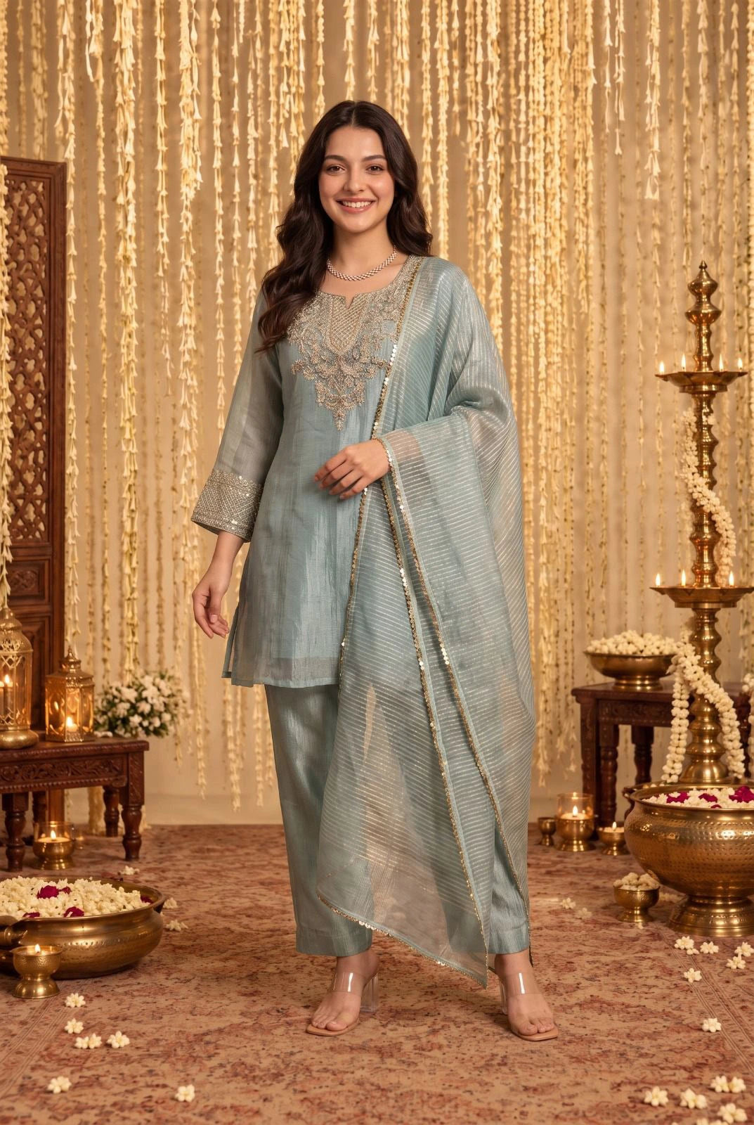 Powder Blue Embroidered Kurta Set