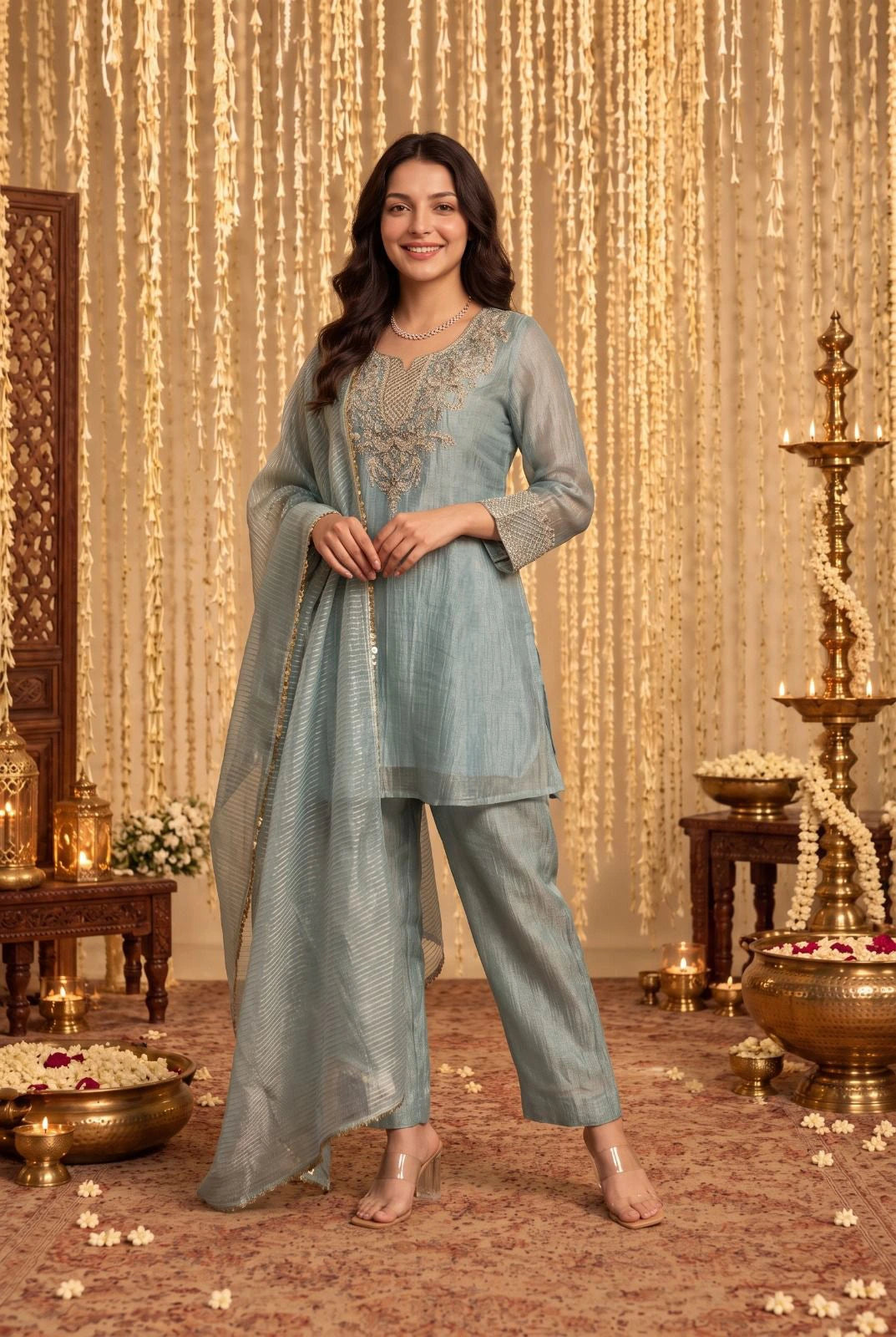 Powder Blue Embroidered Kurta Set
