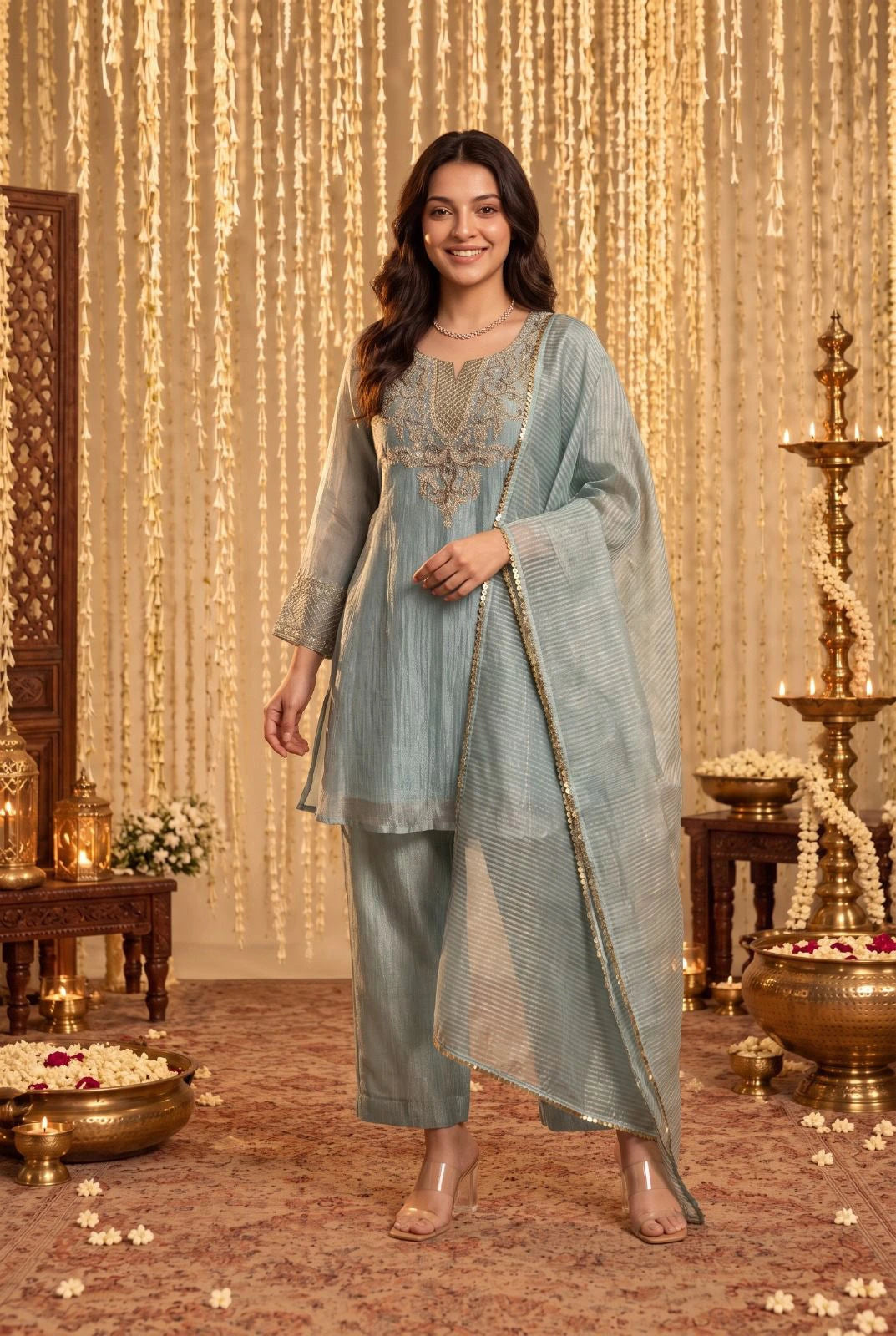 Powder Blue Embroidered Kurta Set
