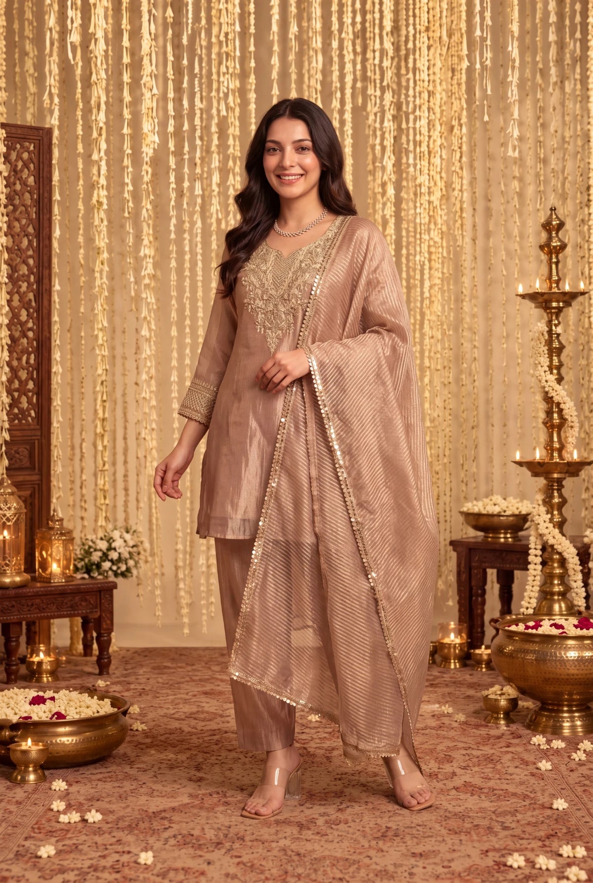 Dusty Rose Embroidered Kurta Set