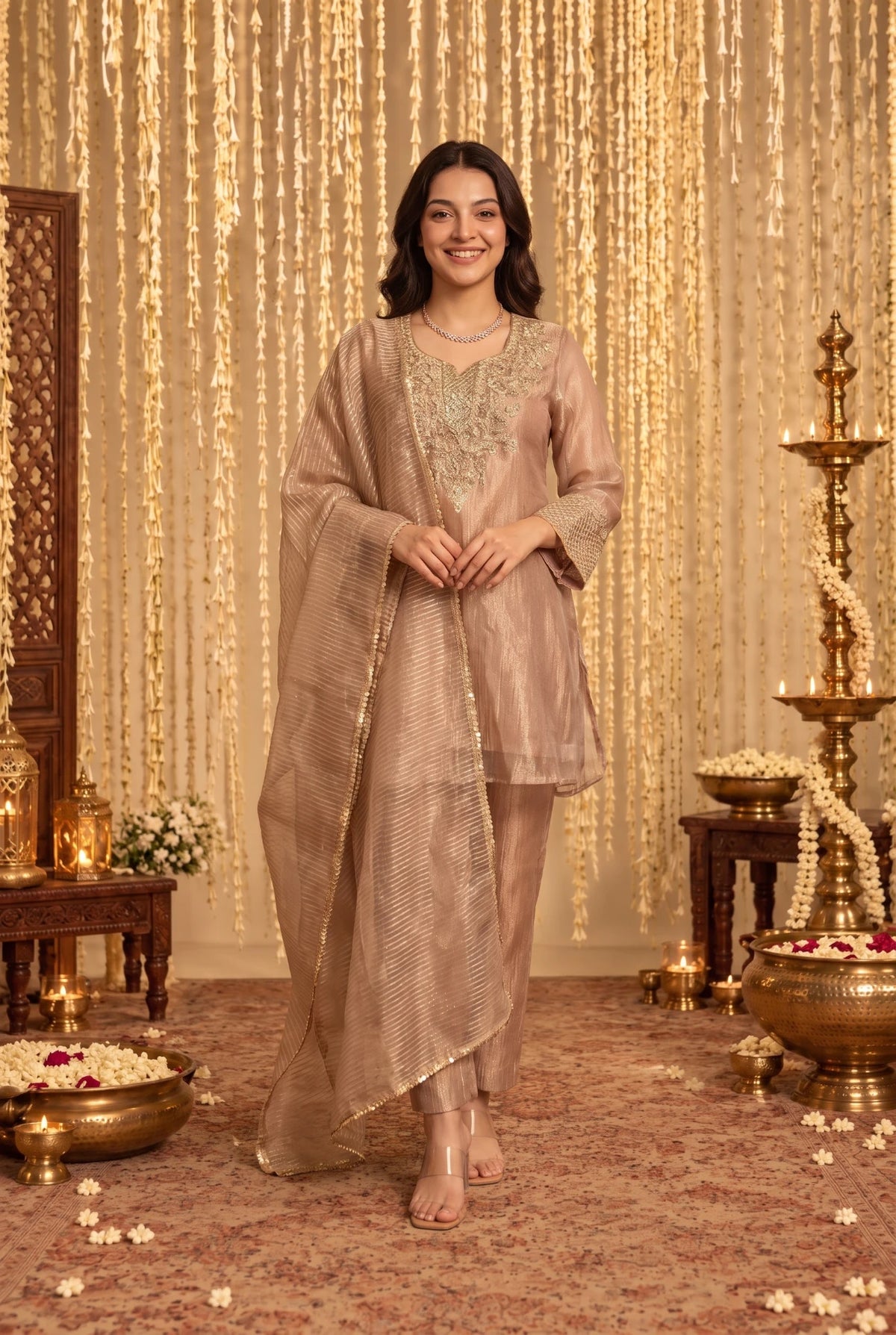 Dusty Rose Embroidered Kurta Set