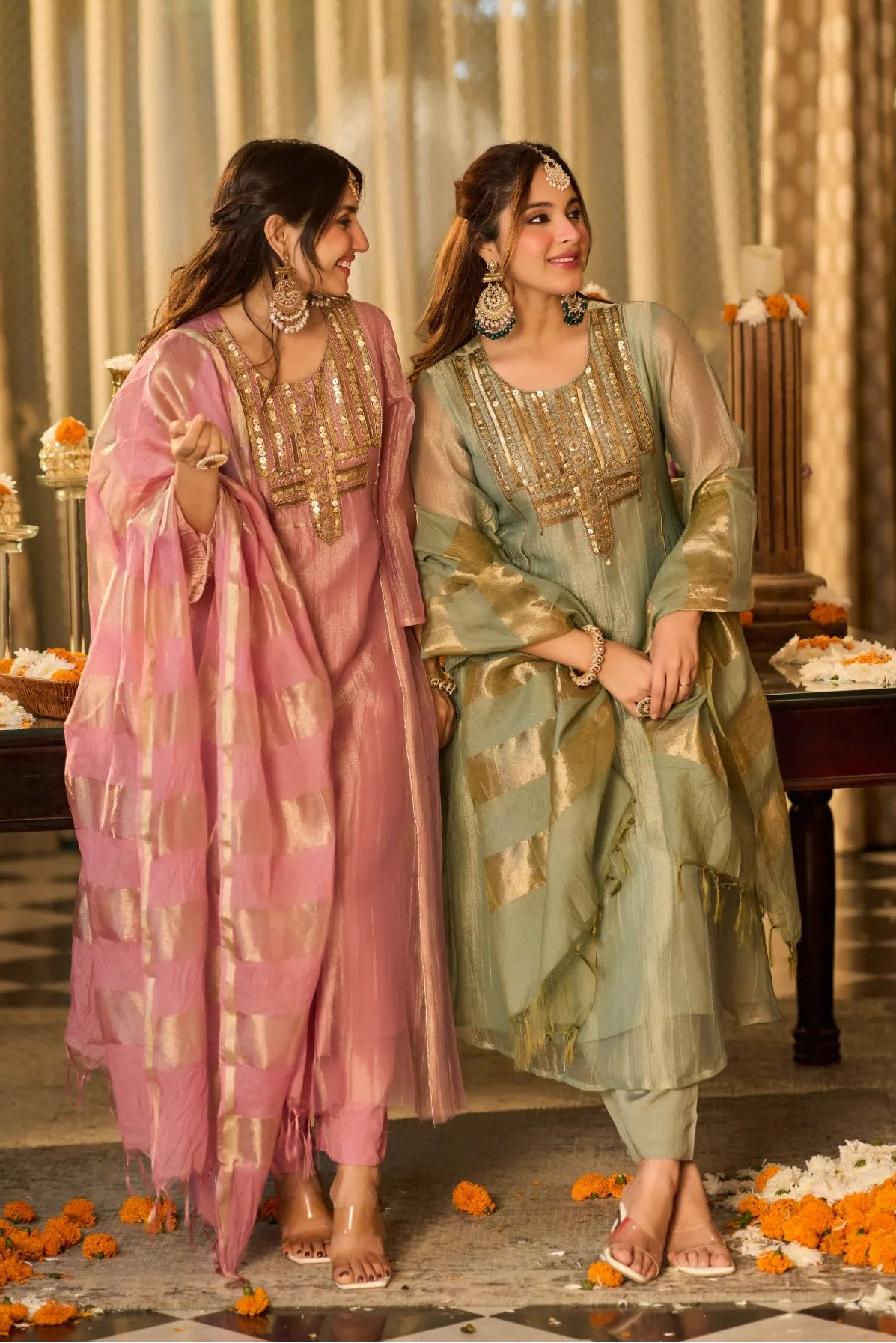Mint Zari Festive Kurta Set