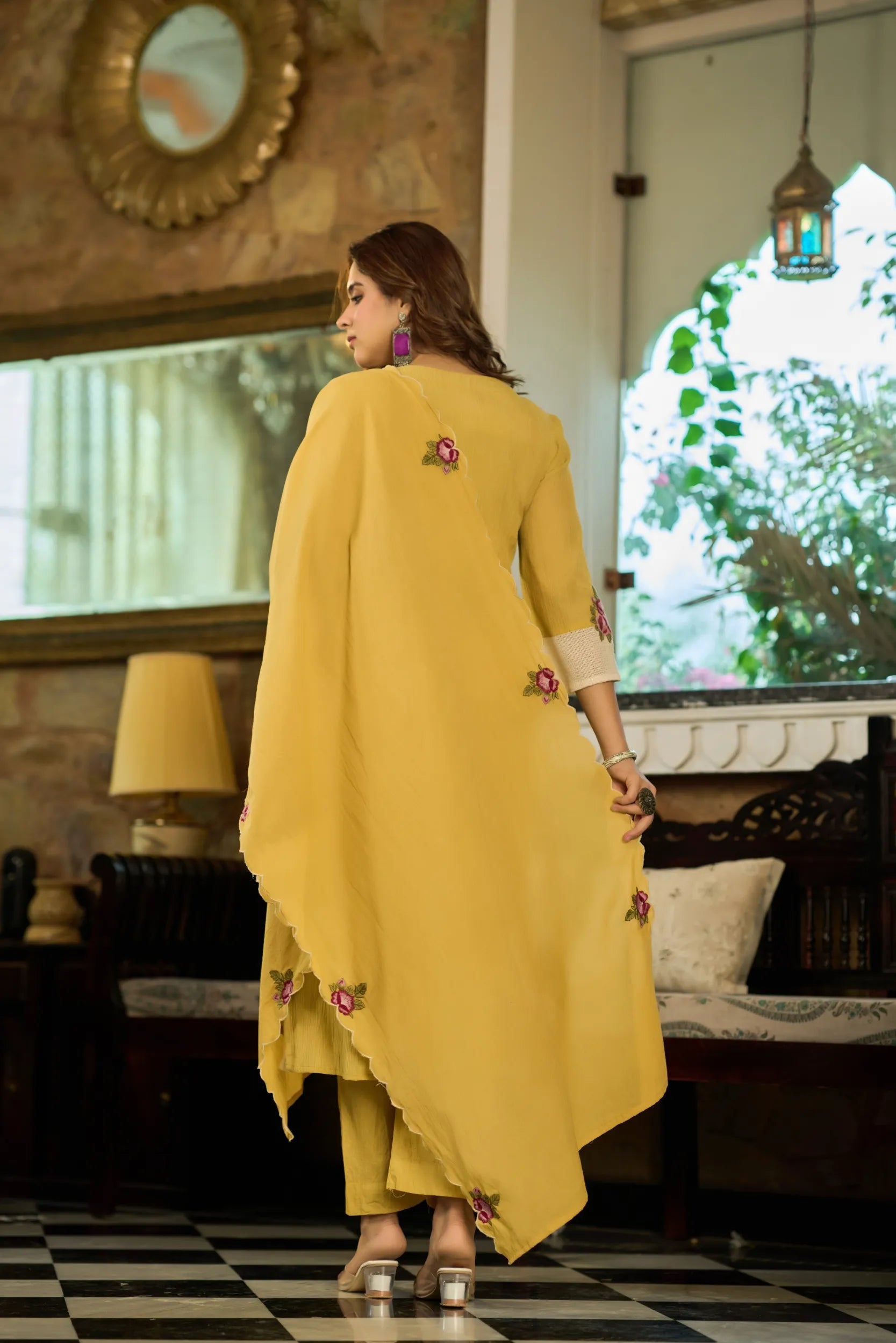 Mustard Embroidered Suit Set