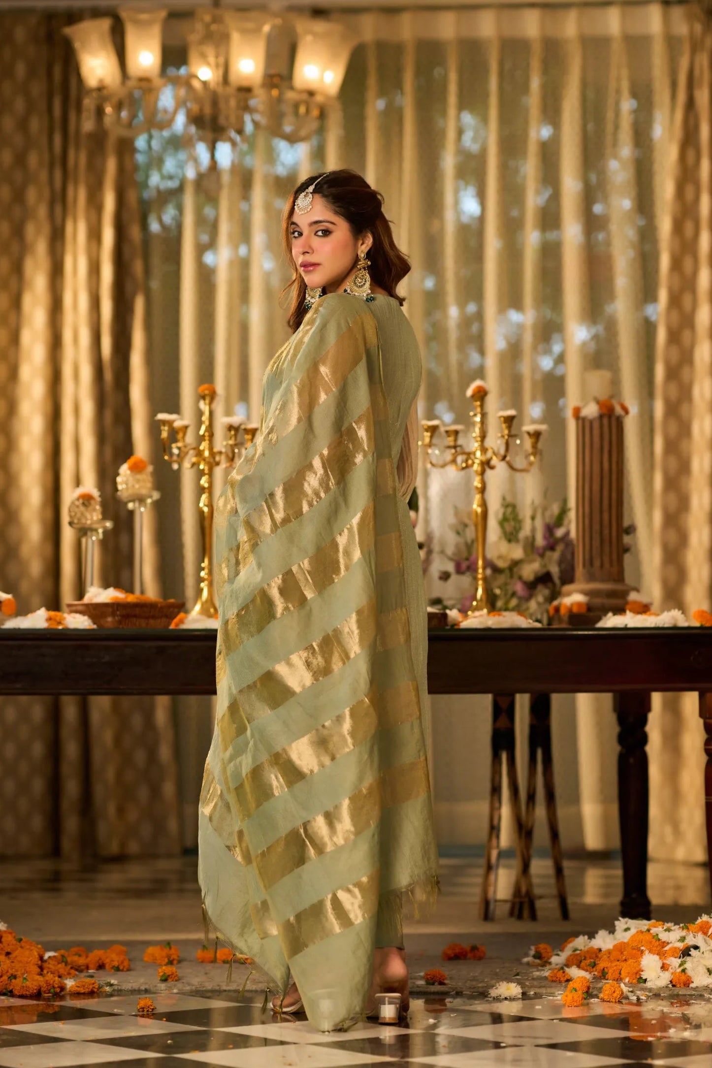 Mint Zari Festive Kurta Set