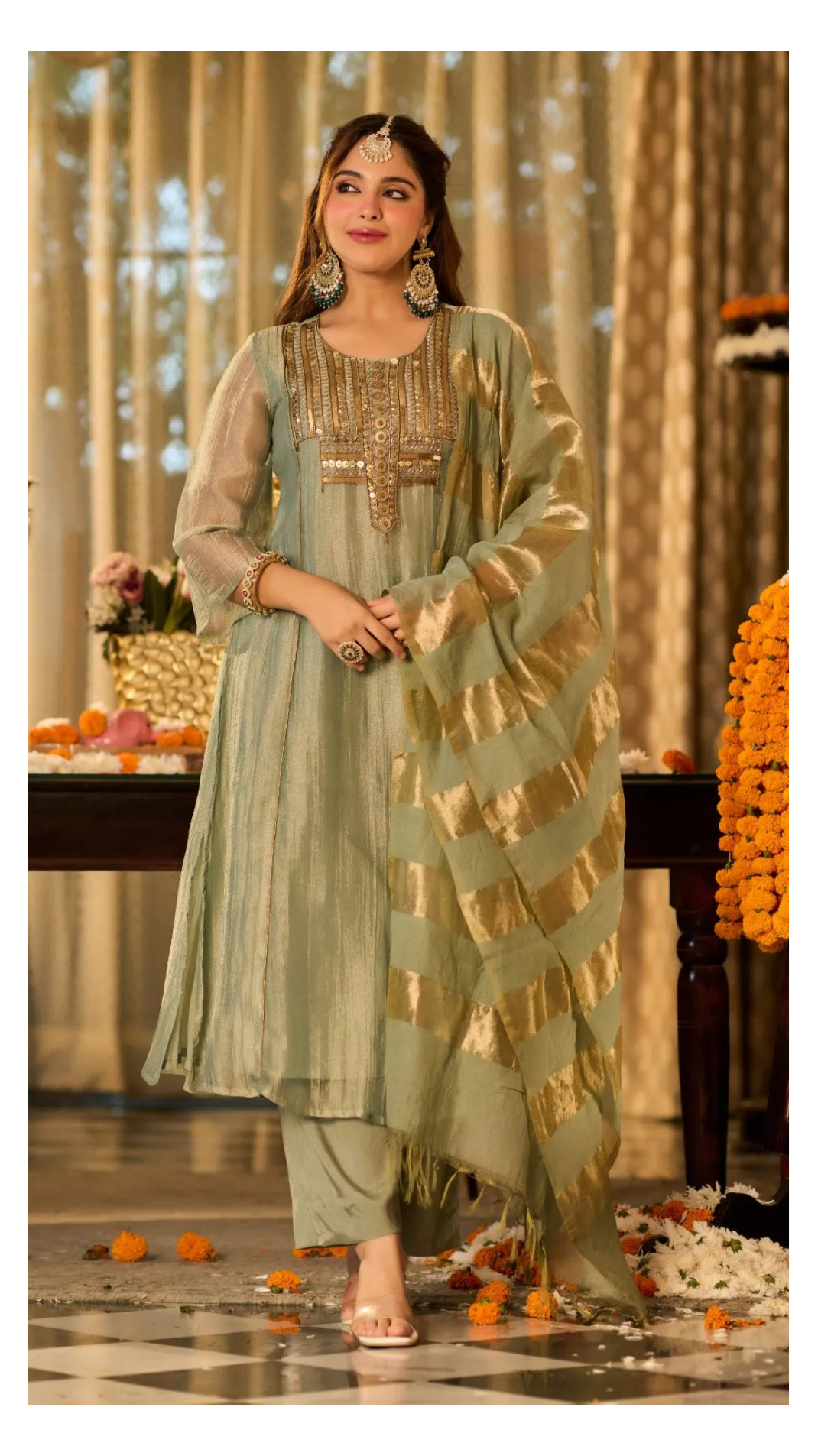 Mint Zari Festive Kurta Set