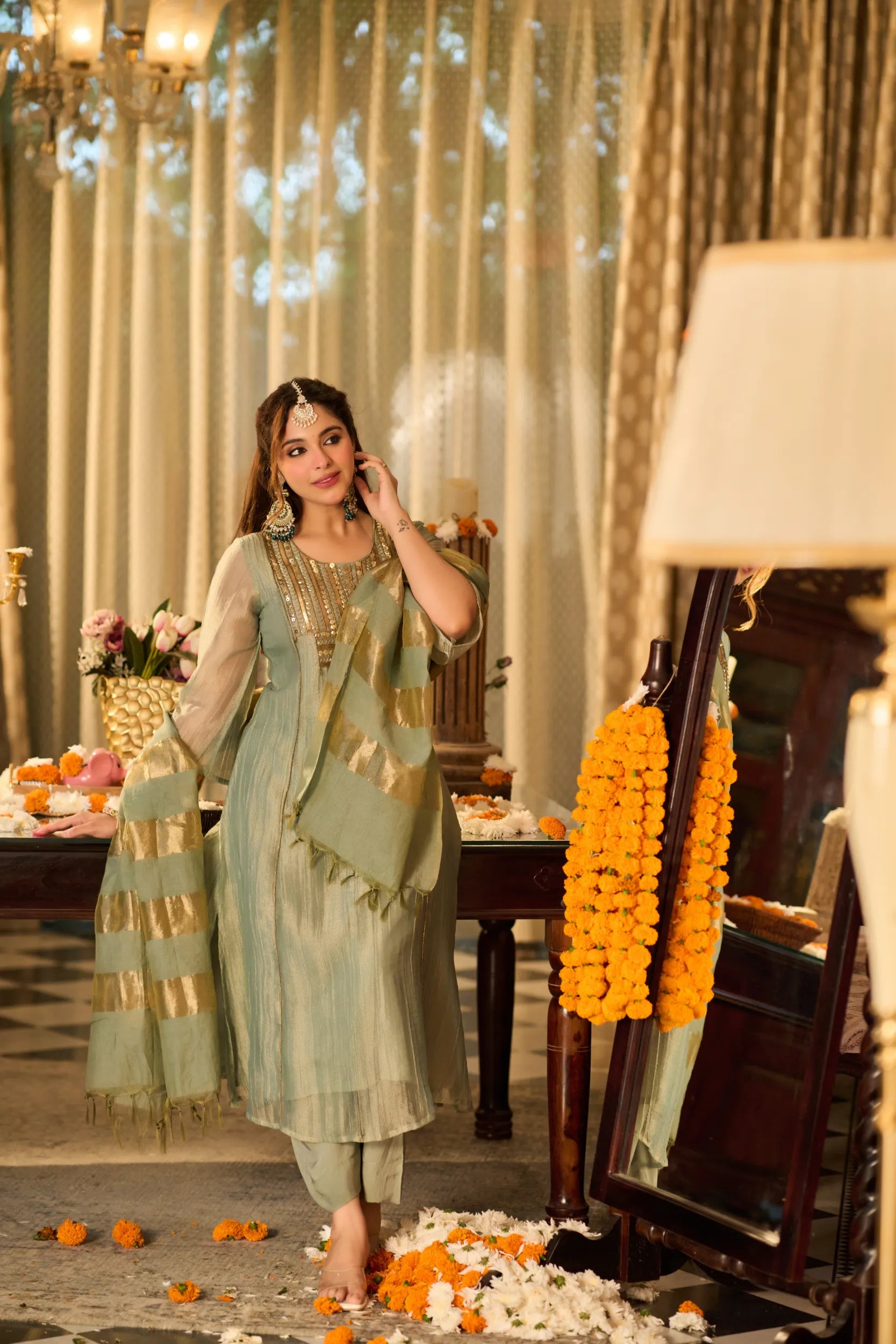 Mint Zari Festive Suit Set