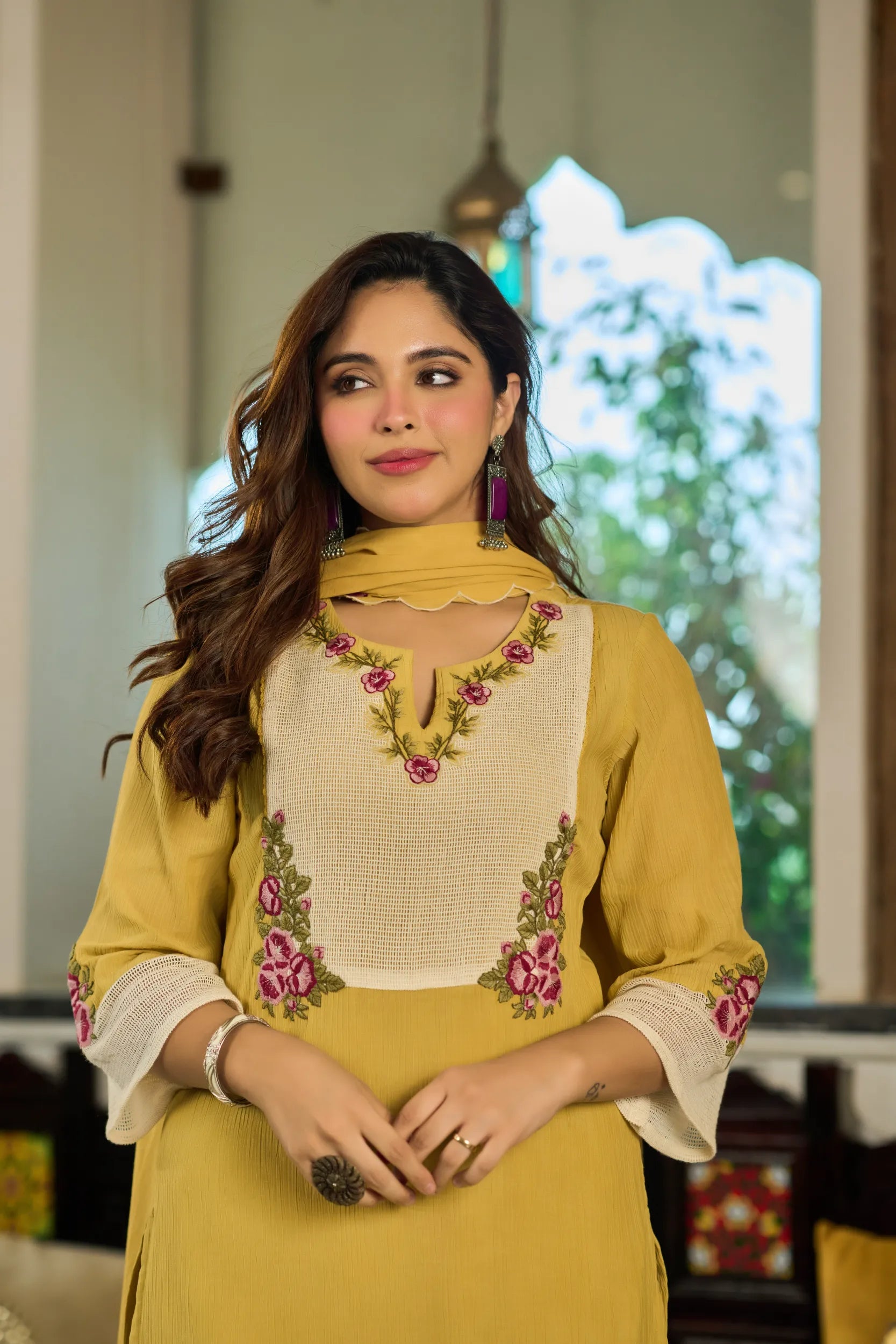 Mustard Embroidered Suit Set
