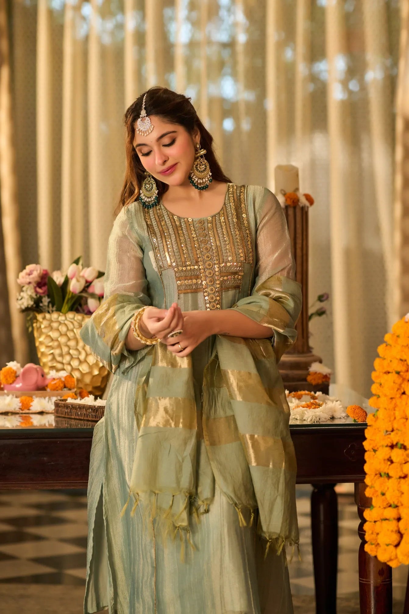 Mint Zari Festive Kurta Set