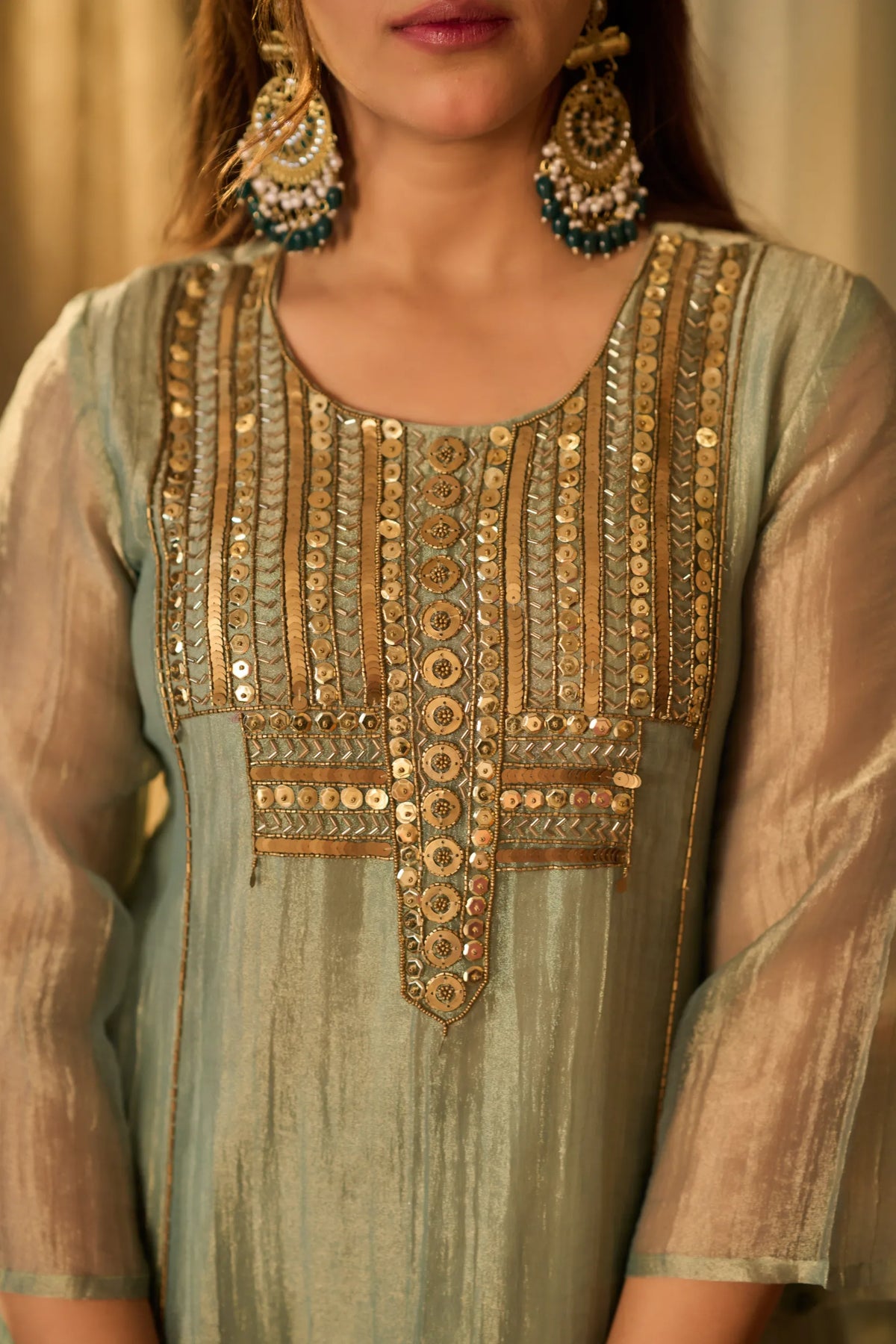 Mint Zari Festive Kurta Set