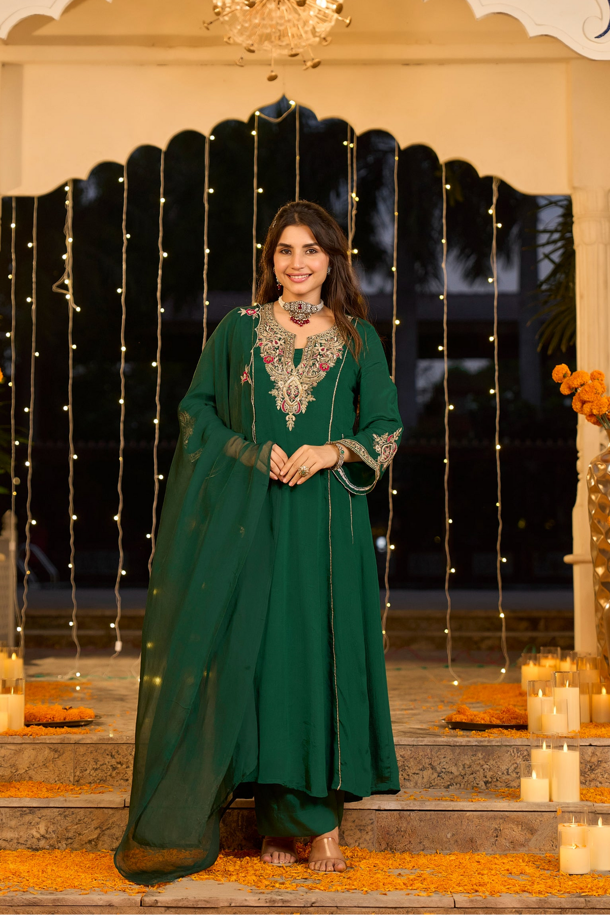 Emerald Green Embroidered Set