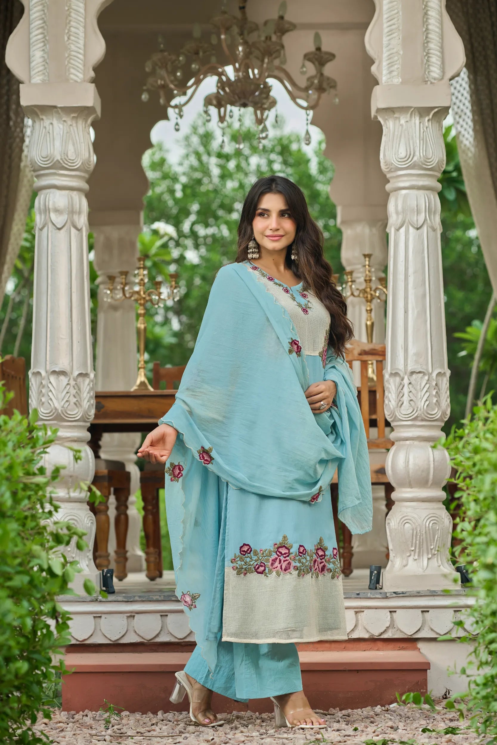 Sky Embroidered Suit Set