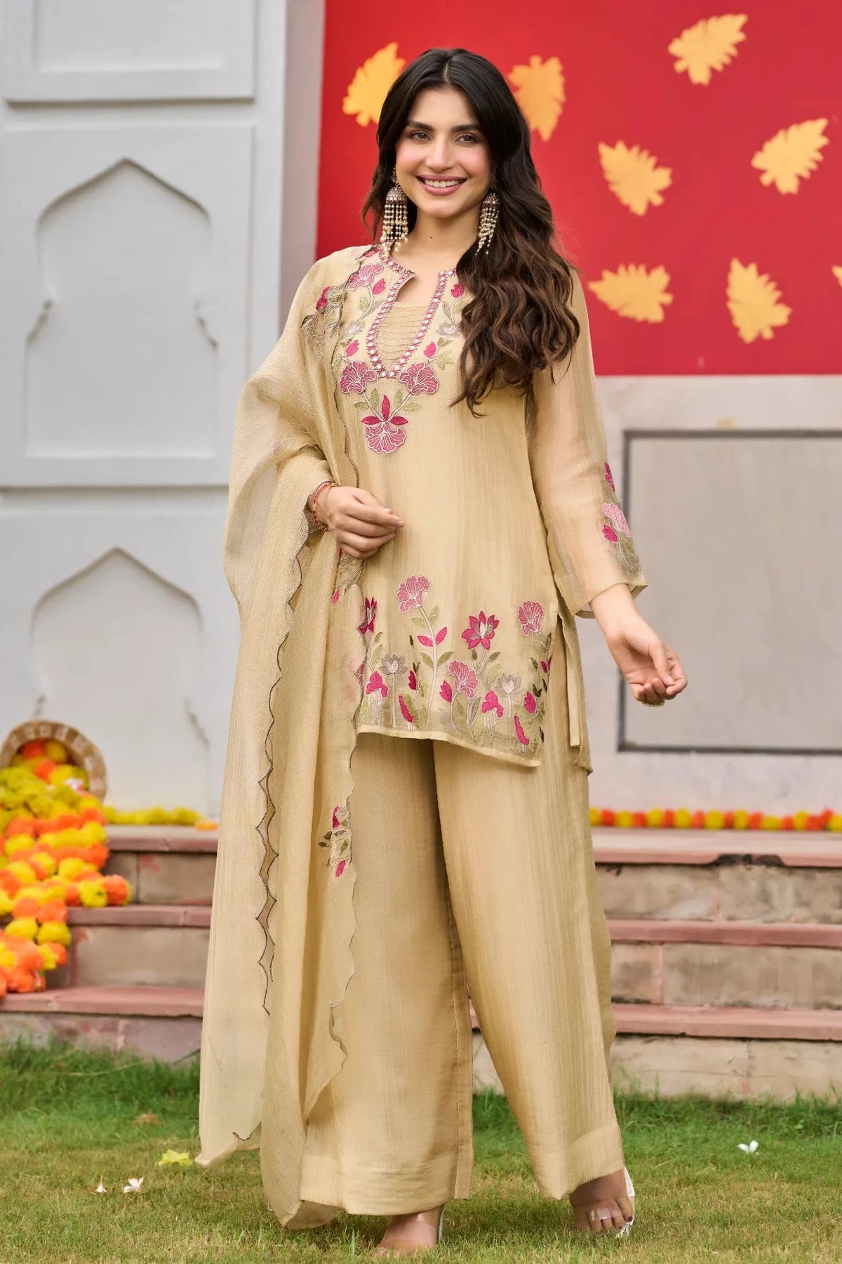 Golden Floral Grace Suit Set