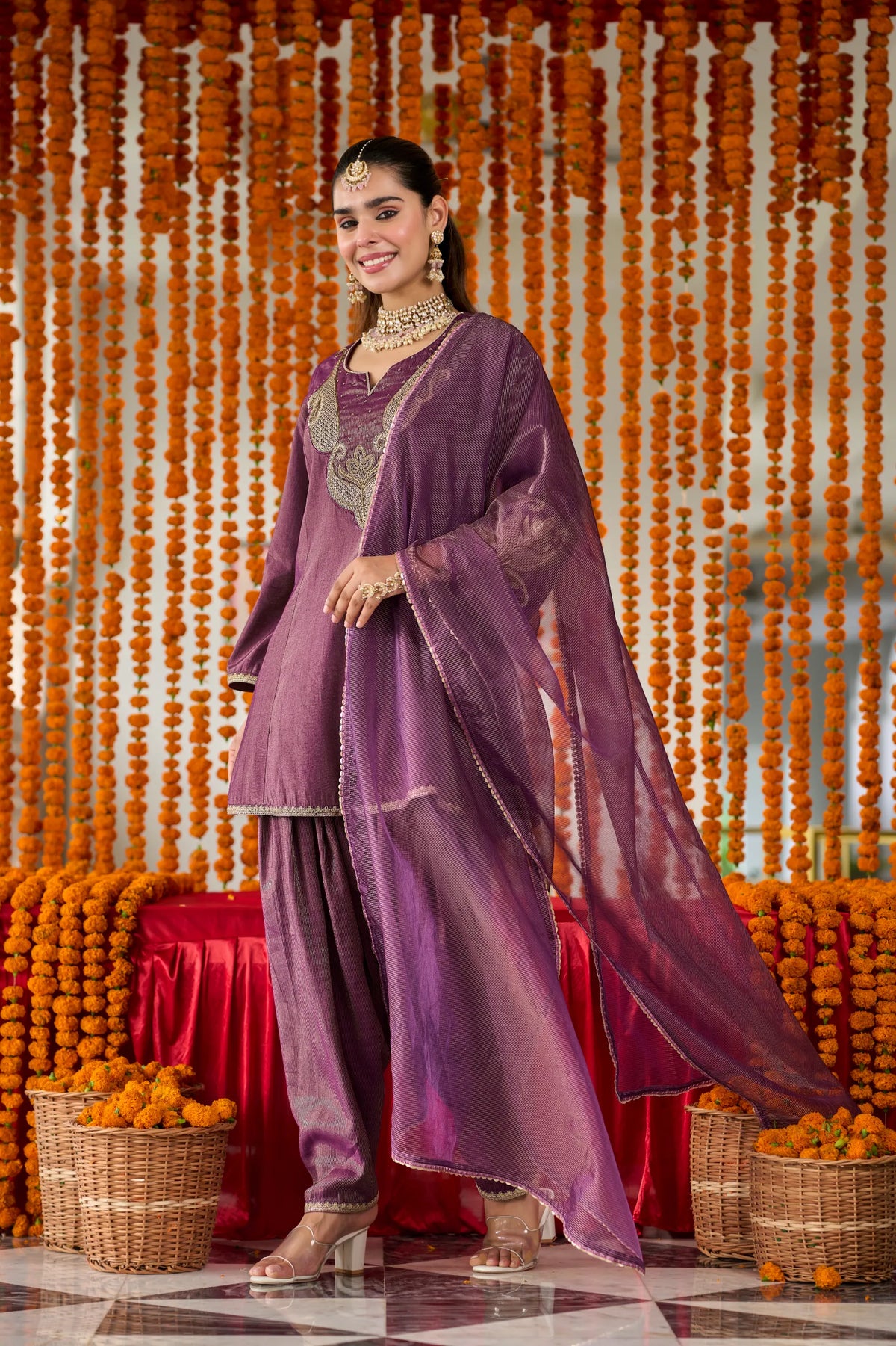 Plum Majesty Embroidered Suit Set