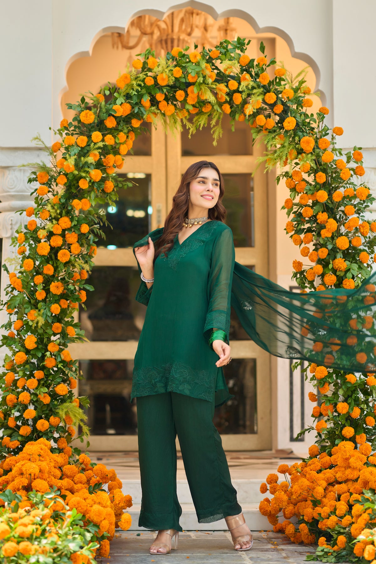 Emerald Teal Embroidered Suit Set