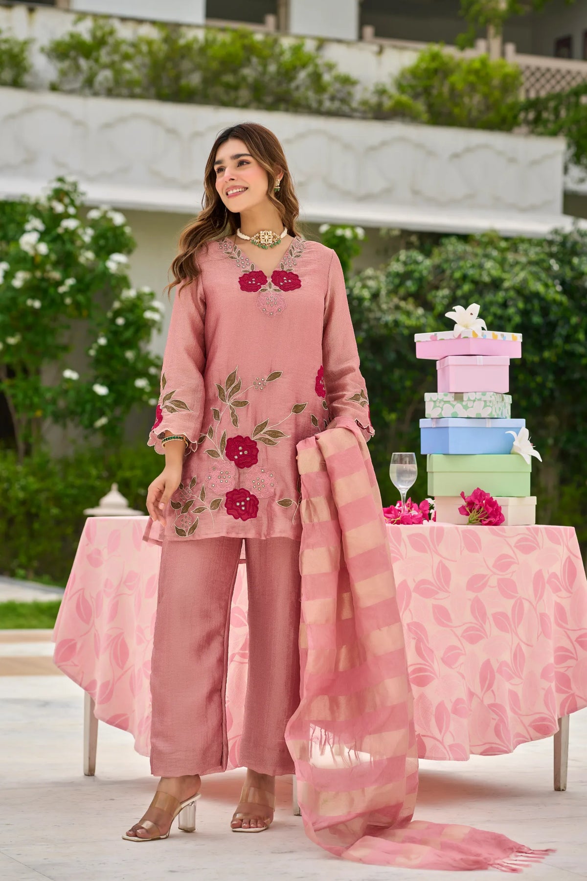 Rose Bloom Embroidered Suit Set