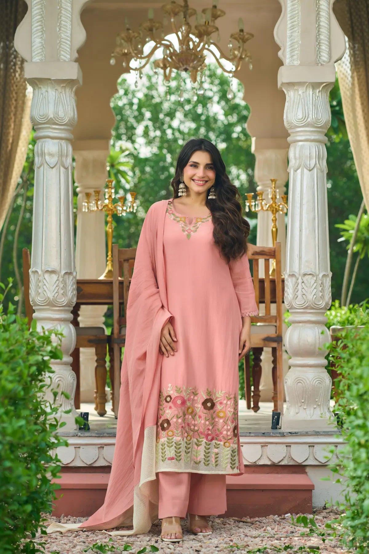 Pink Embroidered Suit Set