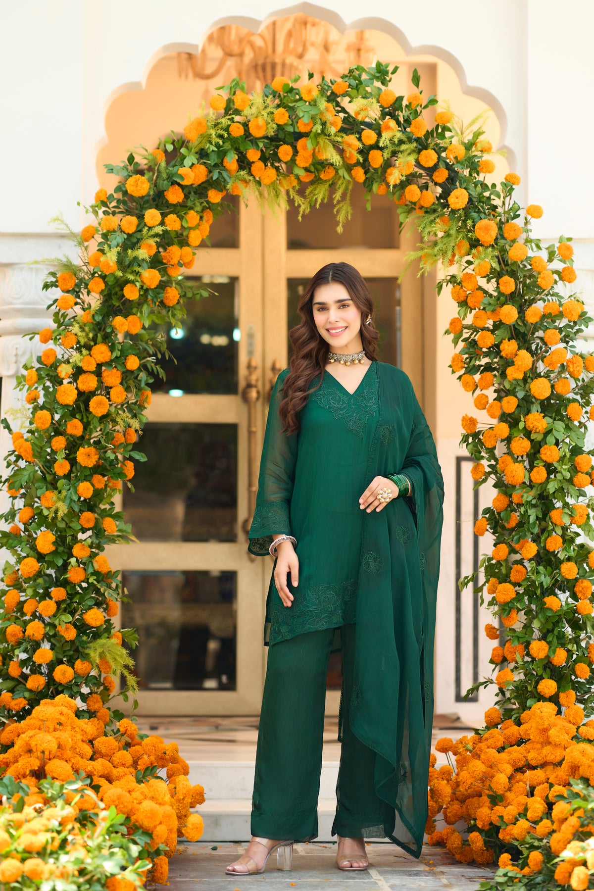 Emerald Teal Embroidered Suit Set