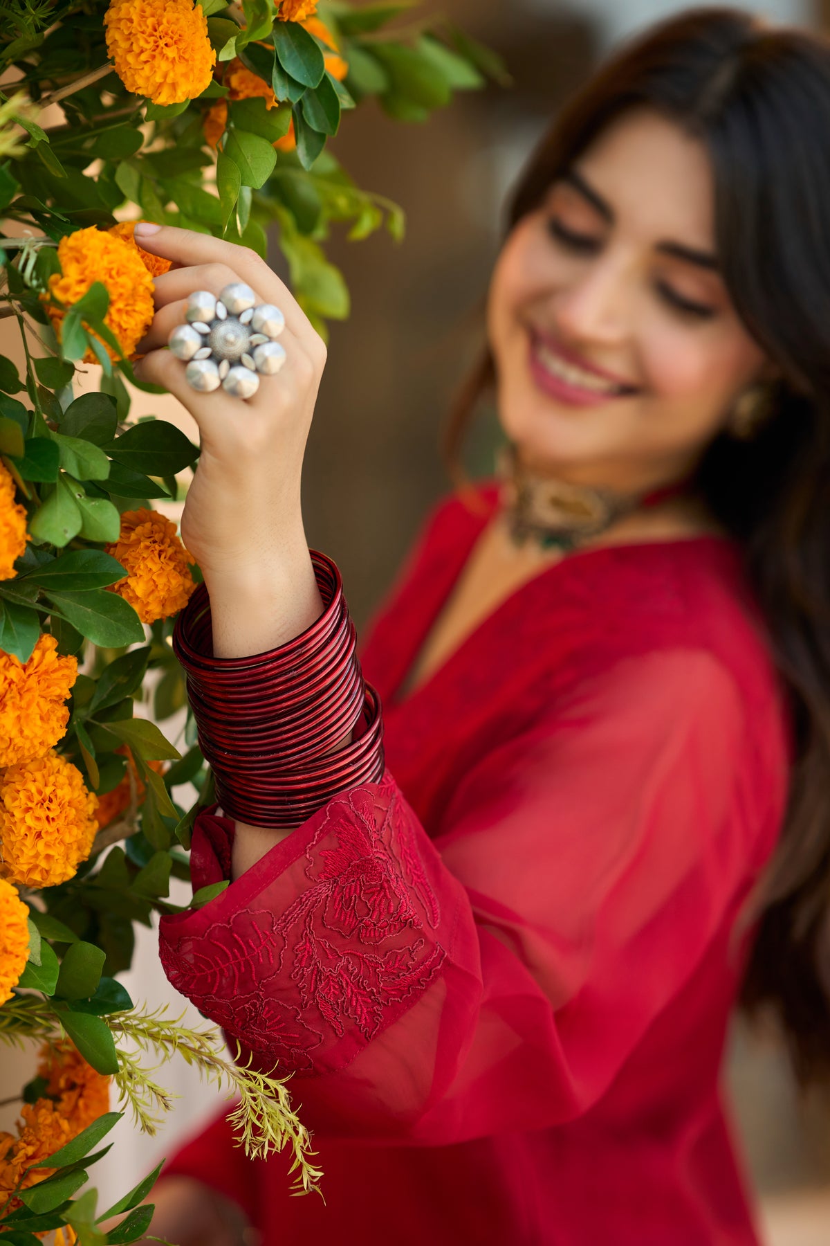 Crimson Red Embroidered Suit Set