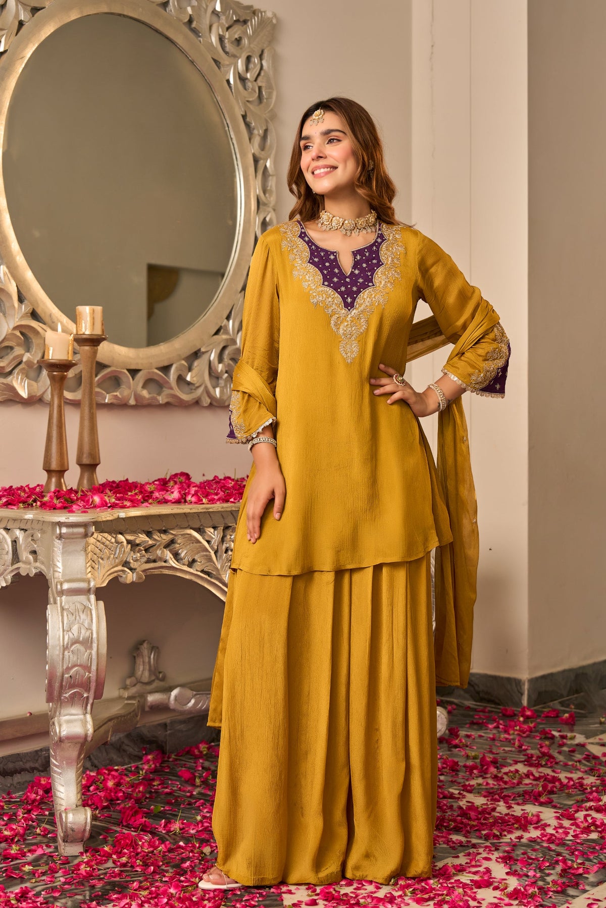 Golden Mustard Embroidered Suit Set
