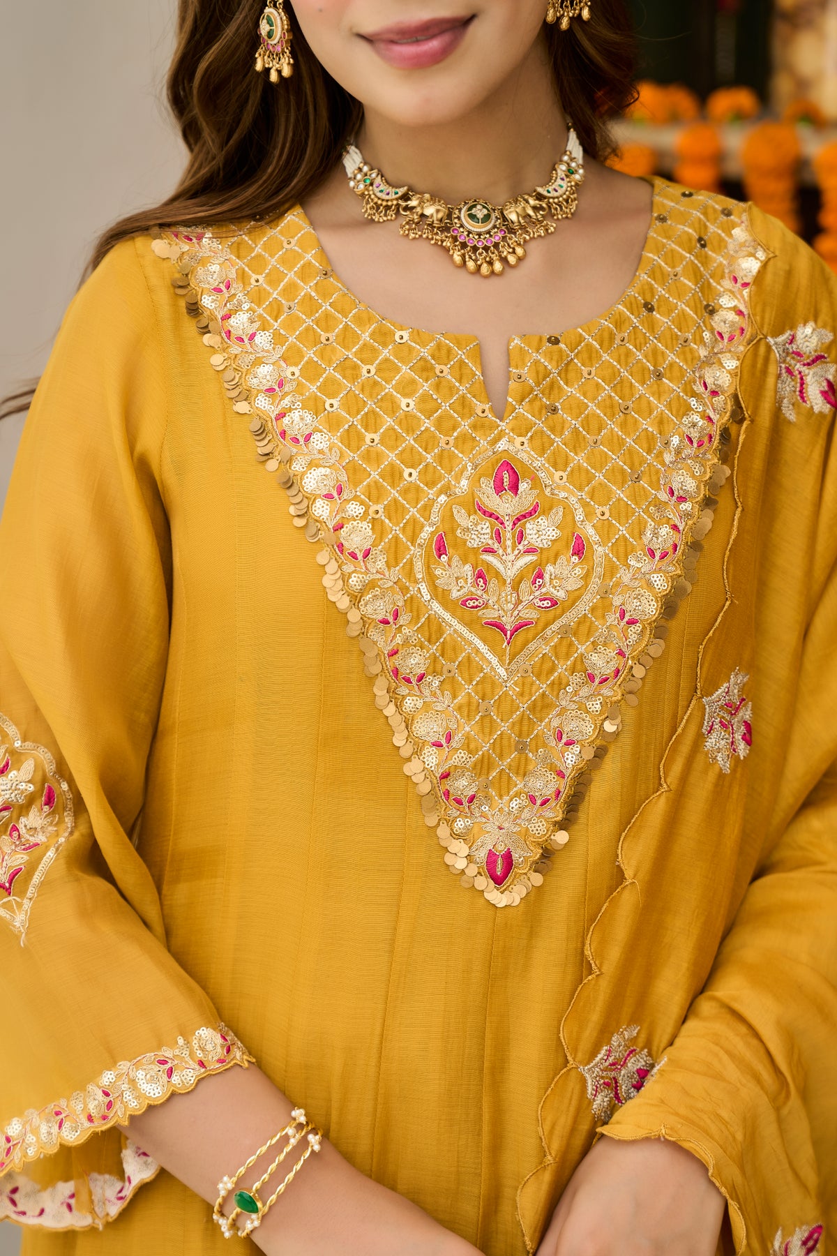 Mustard Golden Bloom Kurta Set