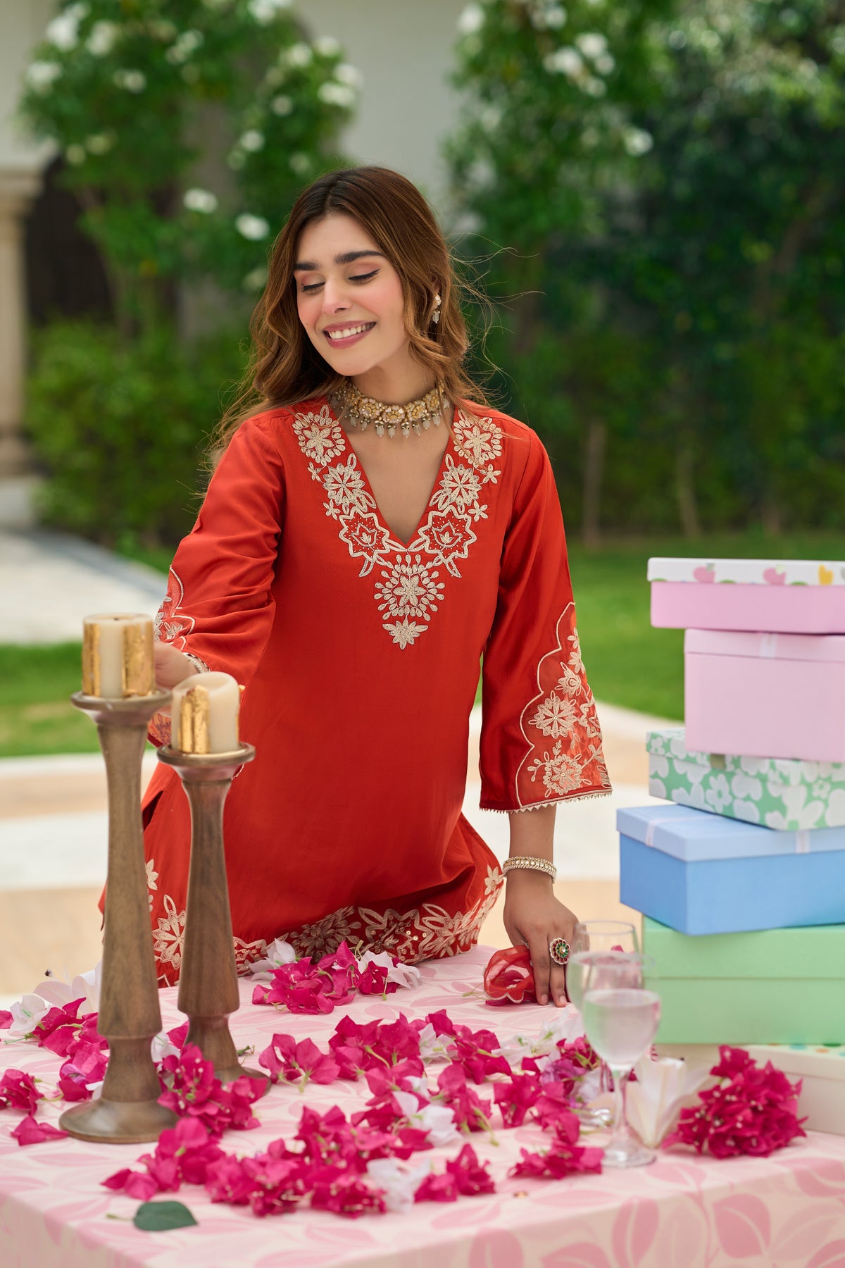 Rust Orange Embroidered Suit Set