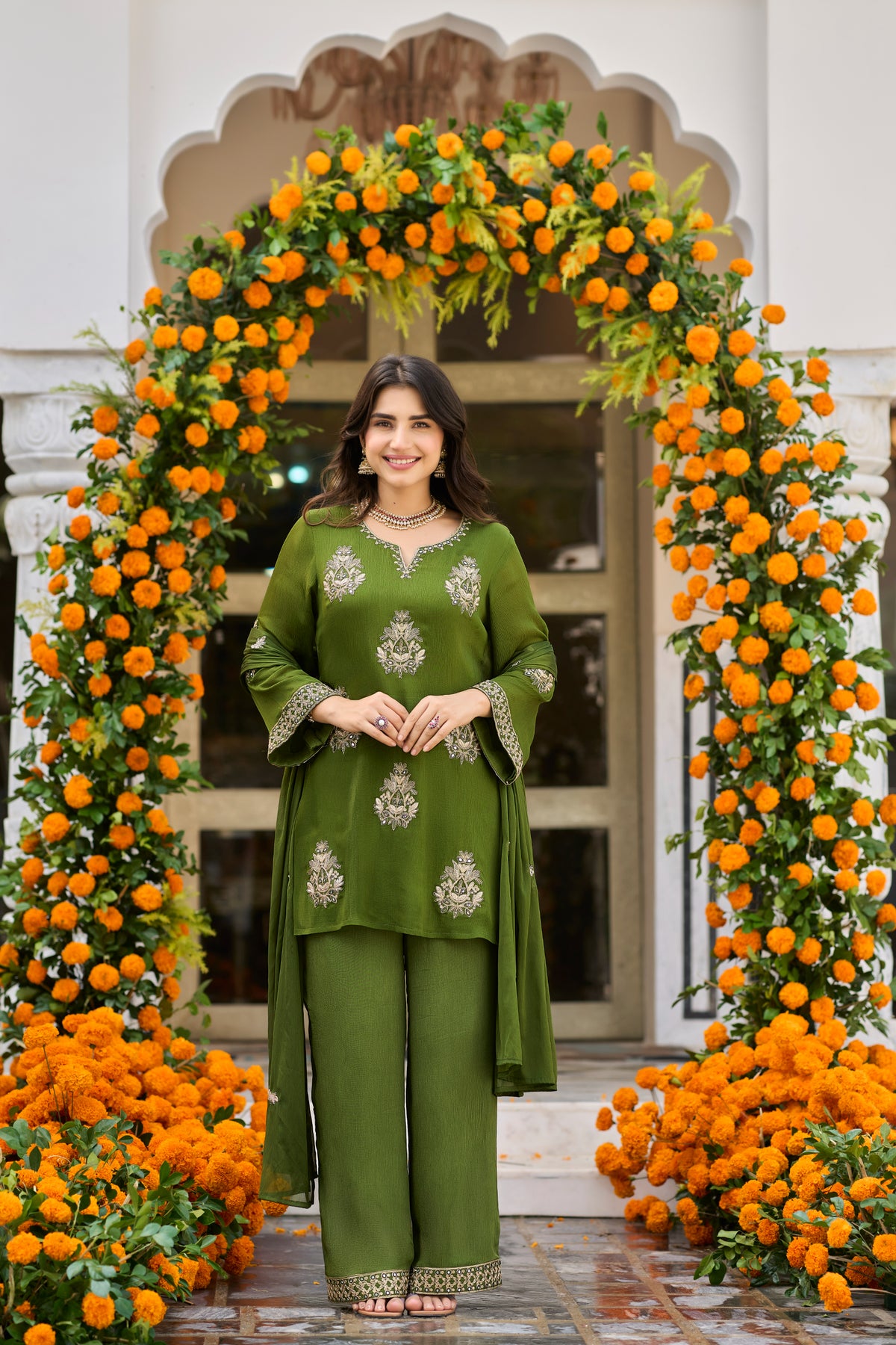 Olive Bloom Embroidered Kurta Set